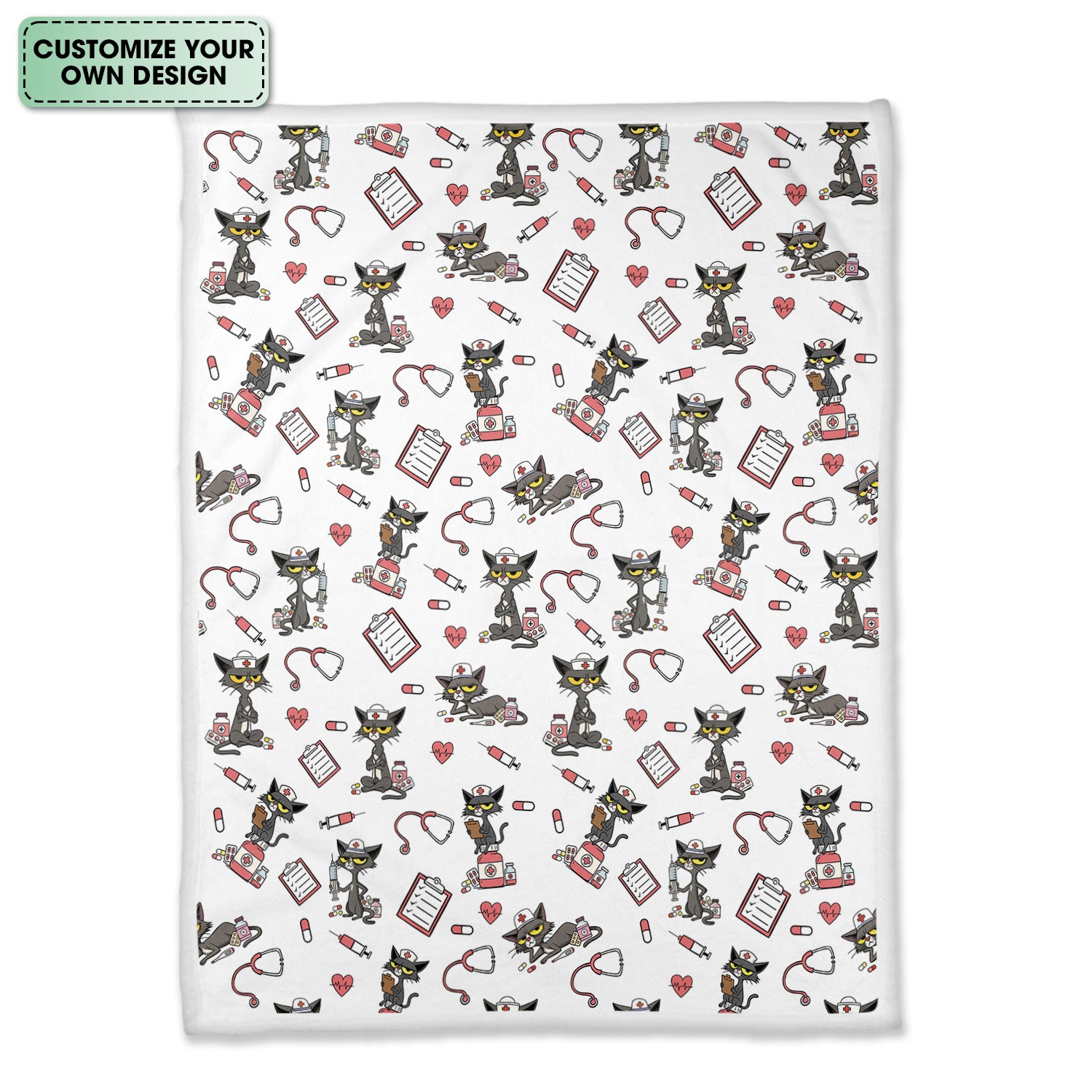 Personalized Cat Nurse Blanket - Cozy Throw with Medical Cat Print - Gift for RN, CNA, LPN, Medical Staff