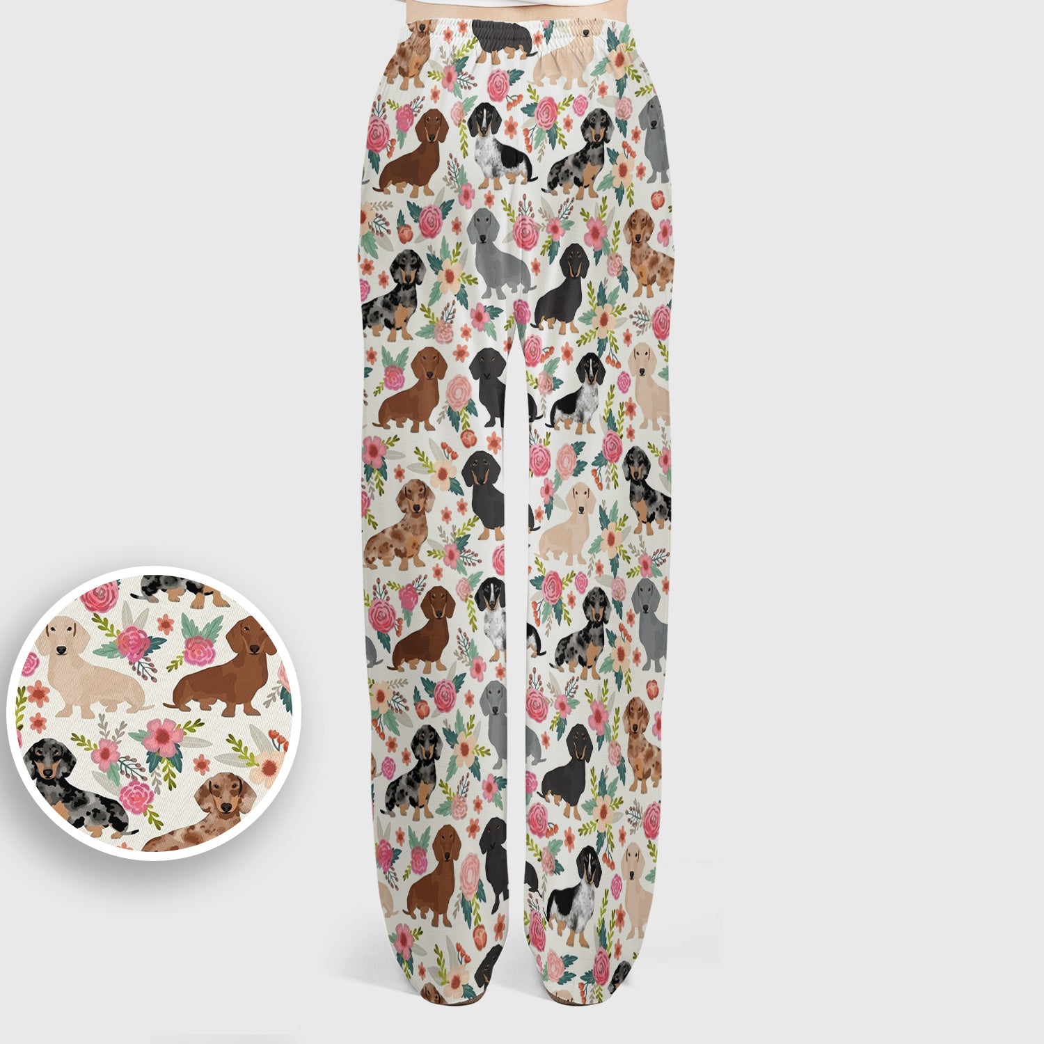 Adorable Dachshund Floral Pattern Scrub Set, Scrub Pants and V Neck Top