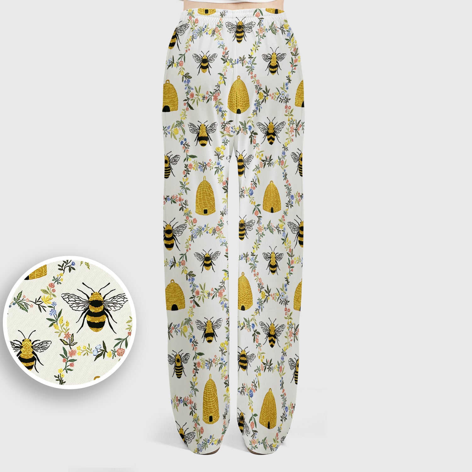 Honey Bee Beehive Floral Pattern Scrub Set, Scrub Pants and V Neck Top