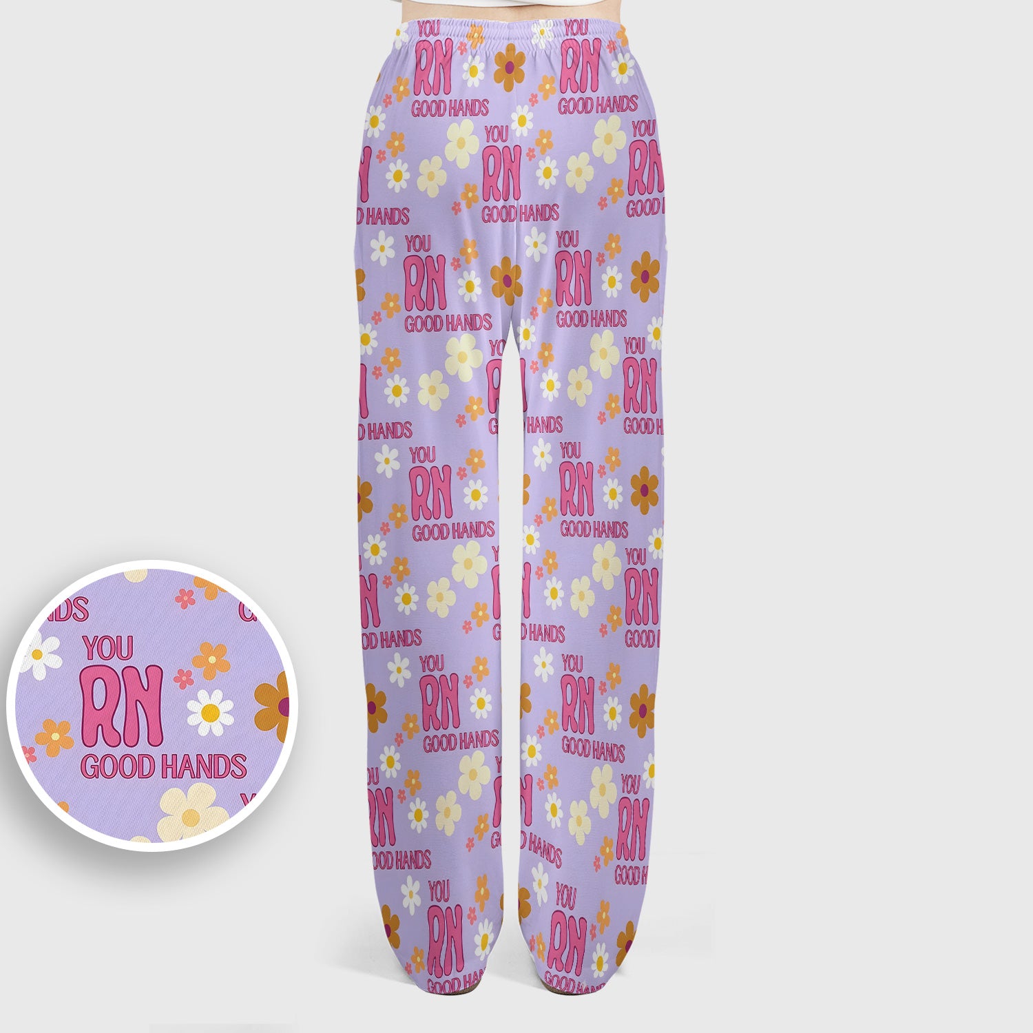 You RN Good Hands Floral Daisy Pattern Scrub Set, Scrub Pants and V Neck Top