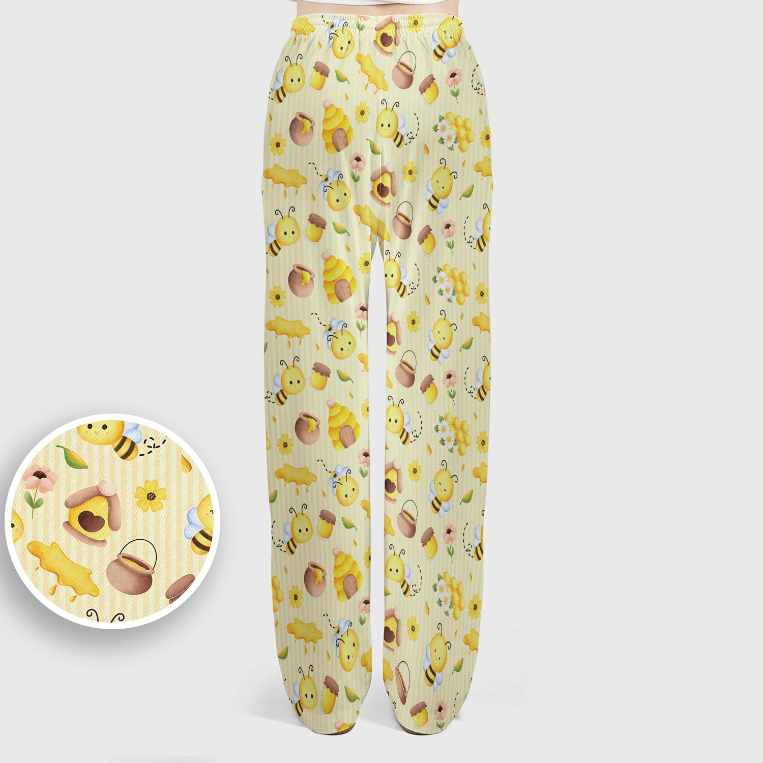 Cute Bee Honey Flower Stripe Pattern Scrub Set, Scrub Pants and V Neck Top