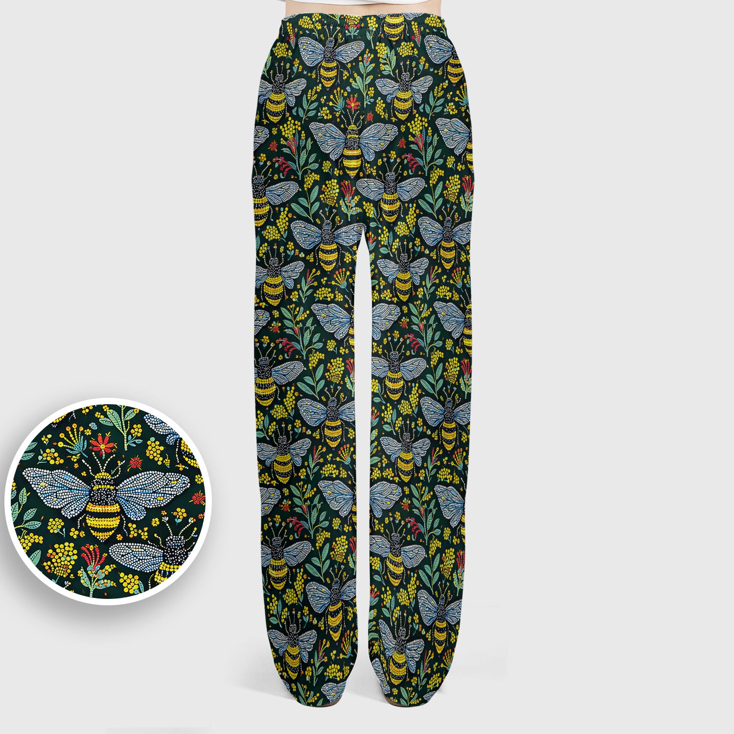 Honey Bee And Wildflower Garden Pattern Scrub Set, Scrub Pants and V Neck Top