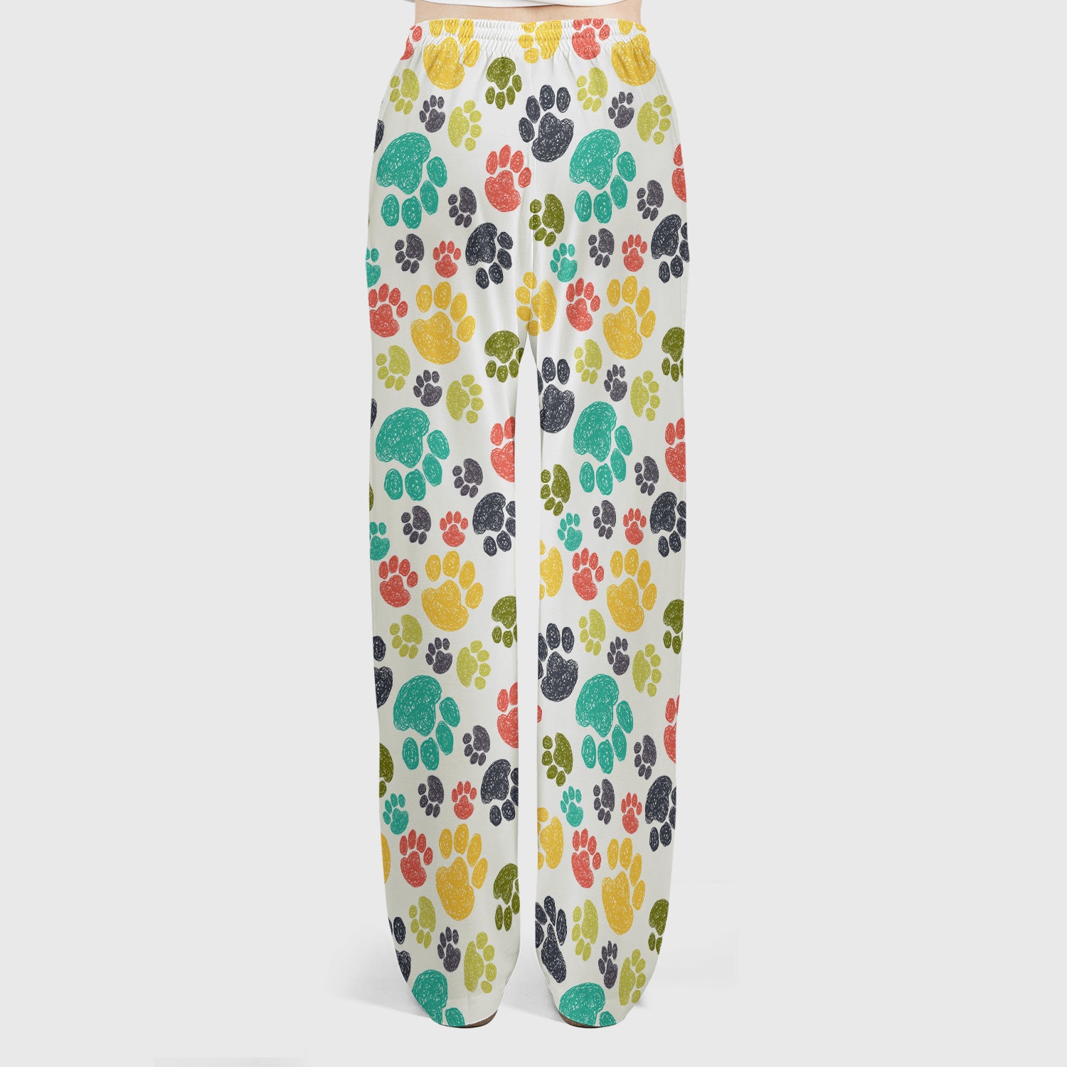 Colorful Paw Print Animal Pattern Scrub Set, Scrub Pants and V Neck Top