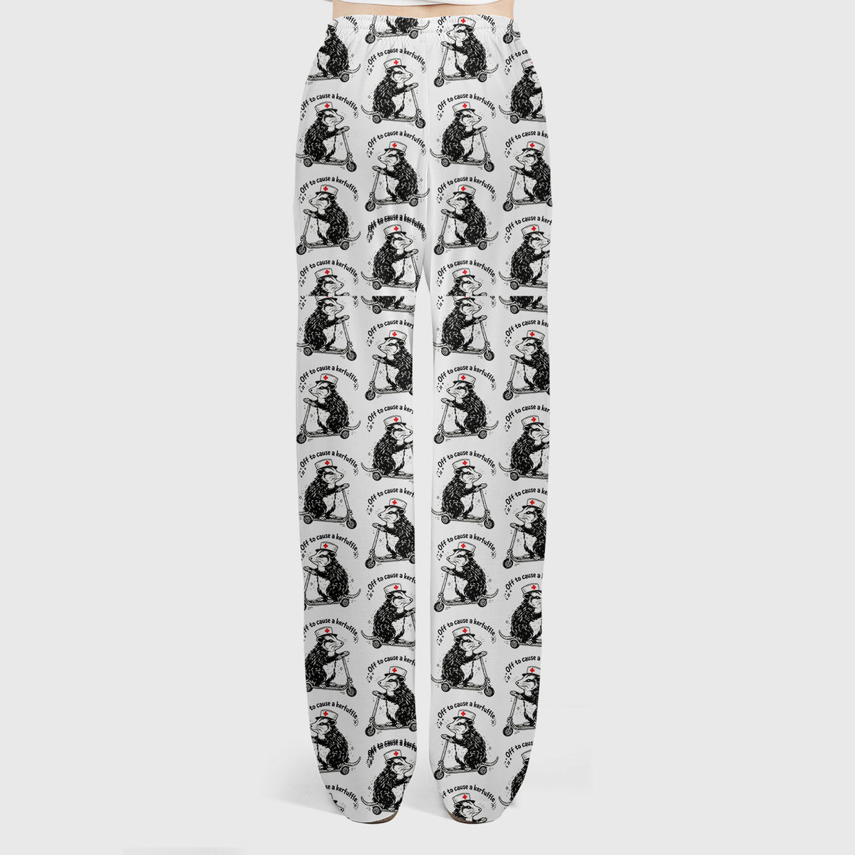 Funny Opossum Nurse Riding Scooter Pattern Scrubs Set, Breathable Med Uniform