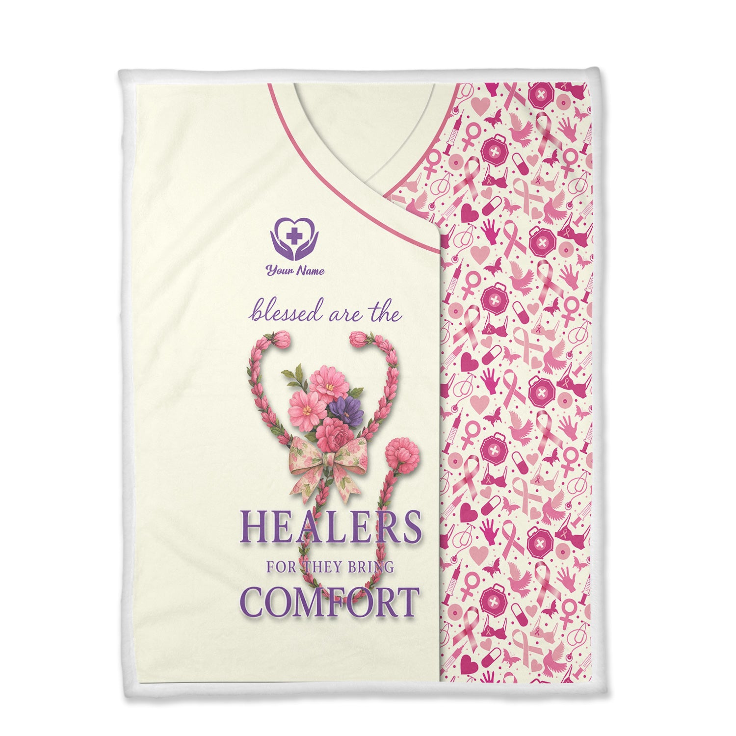 Custom Breast Cancer Awareness Nurse Blanket - Blessed Are the Healers Design - Gift for RN LPN CNA
