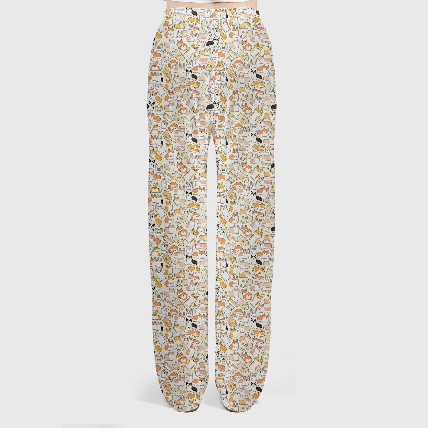 Cute Corgi Dog All Over Print Scrub Set, Scrub Pants and V Neck Top