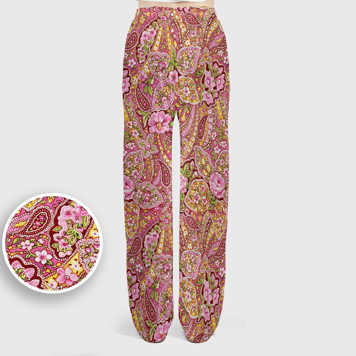 Pink Floral Paisley Blossom Print  Scrub Set, Scrub Pants and V Neck Top