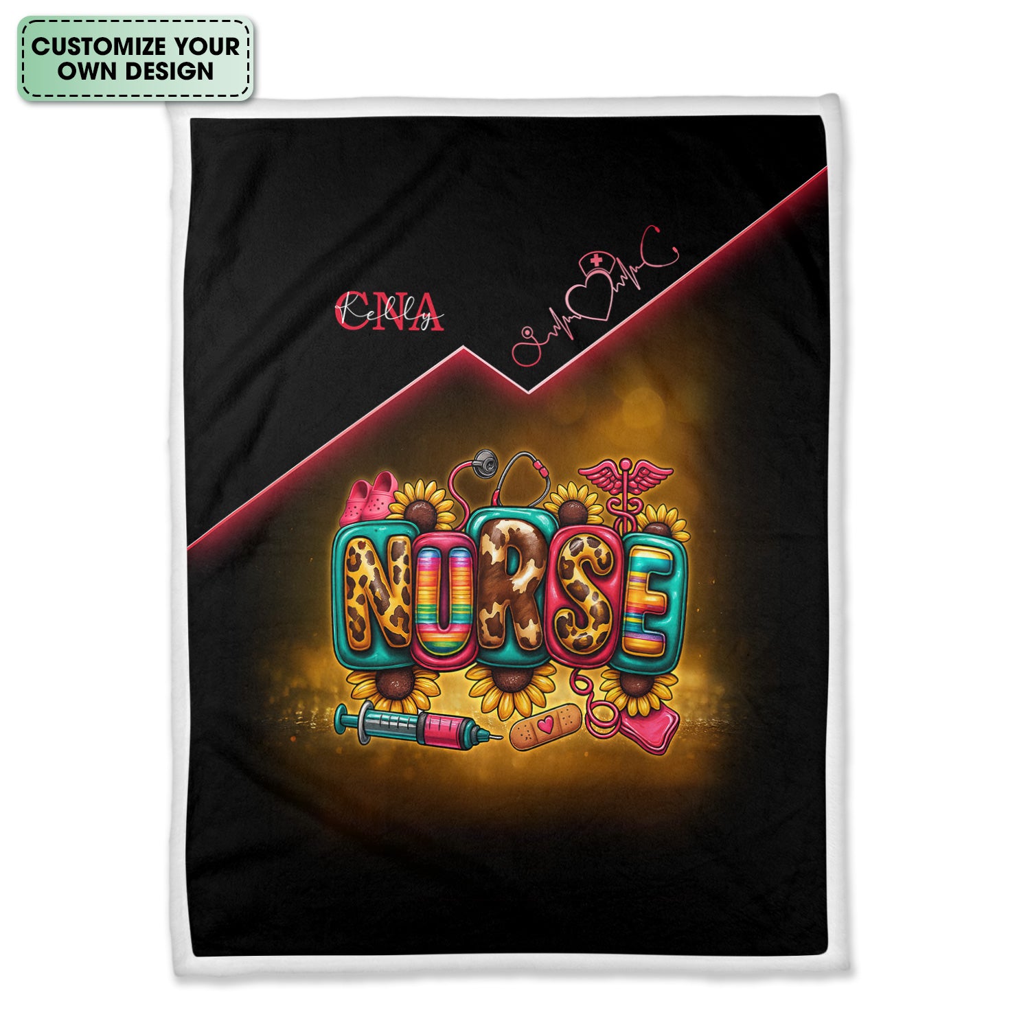 Custom Nurse Throw Blanket - Flower Medical & Syringe Graphic Design - Fun Gift for RN, LPN, Medical Staff