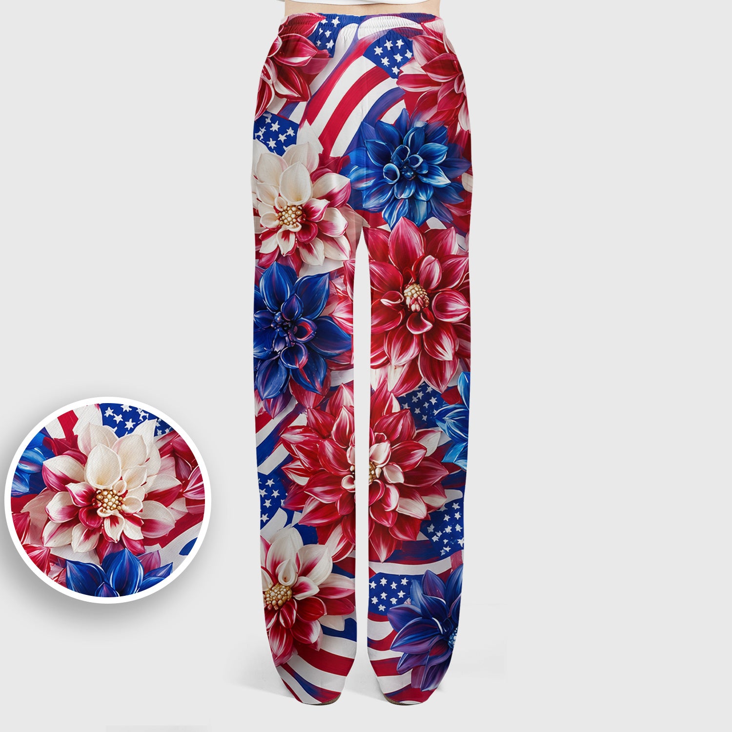 Festive Patriotic Floral Flag Pattern Scrub Set, Scrub Pants and V Neck Top