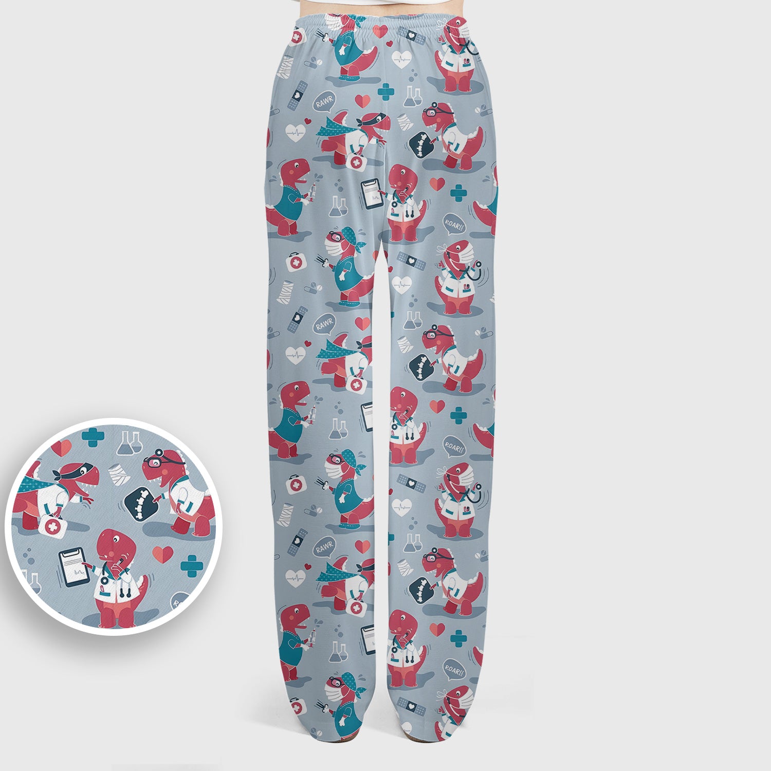 Cute Dinosaur Doctor Medical Pattern Scrub Set, Women's Scrub Sets