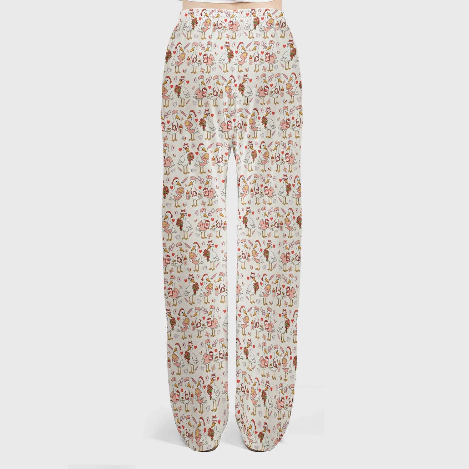 Cute Goose Nurse Valentine Print Scrub Set, Breathable Med Uniform