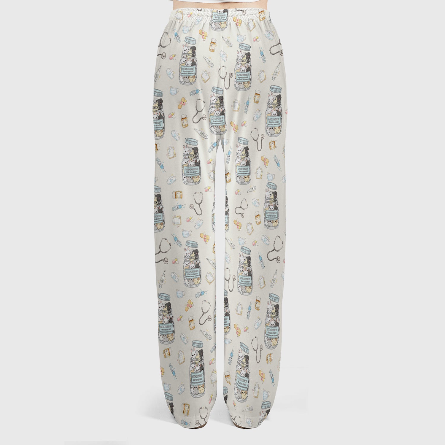 Whimsical Antidepressant Rabbit Jar Design Scrub Set, Scrub Pants and V-Neck Top