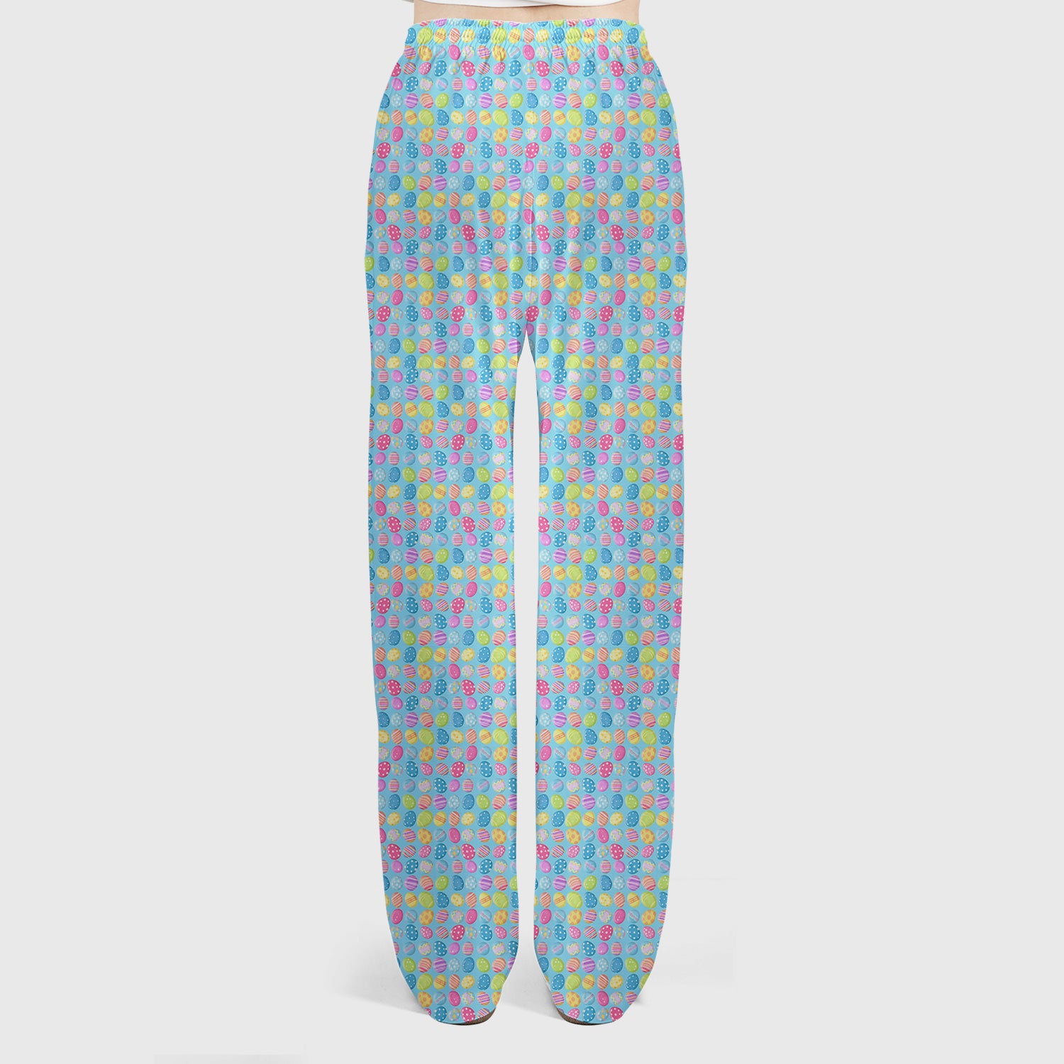Colorful Easter Eggs Pattern Scrub Set, Scrub Pants and V Neck Top