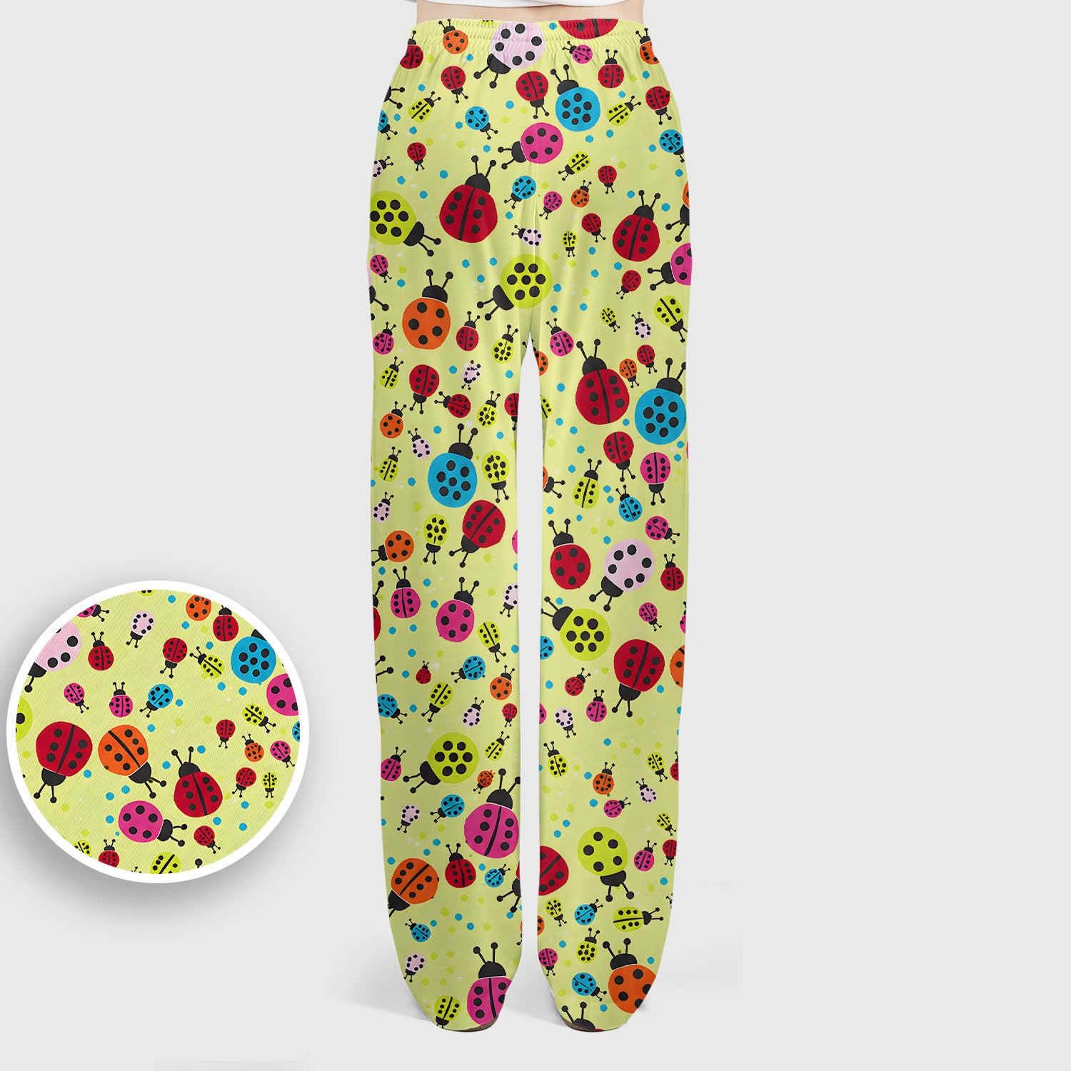 Colorful Ladybug Garden Pattern Scrub Set, Scrub Pants and V Neck Top