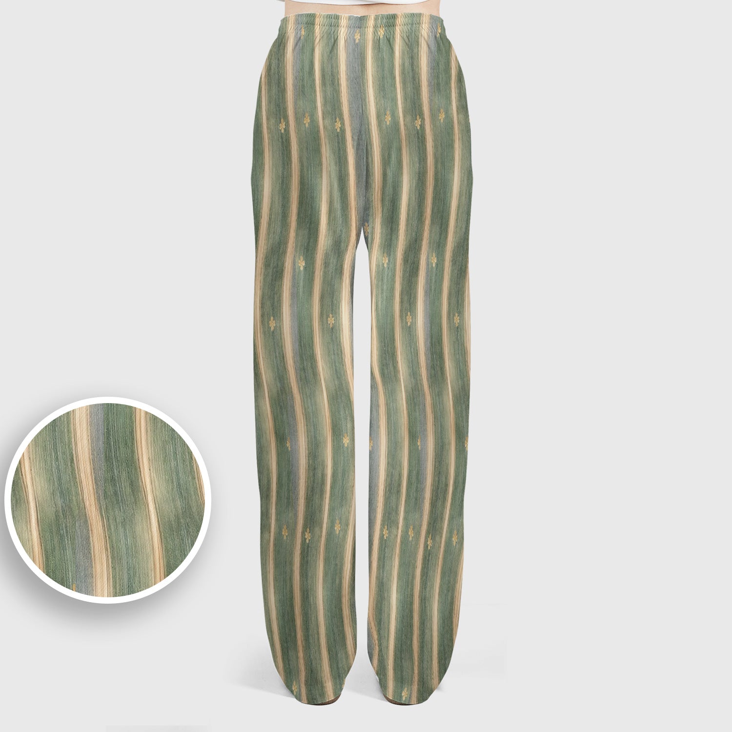 Charming Nurse Green Vertical Stripe Small Floral Pattern Scrub Set, Scrub Pants and V Neck Top