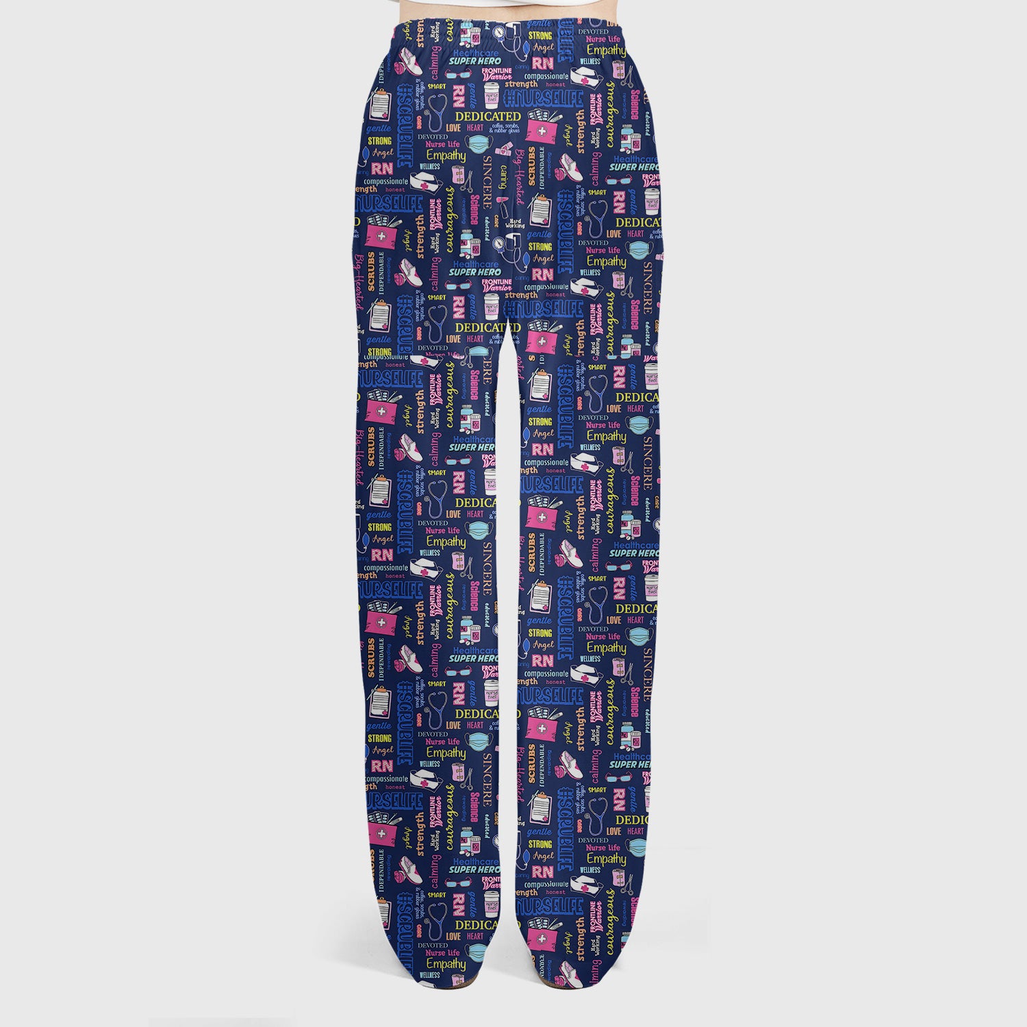 Colorful Nurse Life Typography Print Scrub Set, Breathable Med Uniform