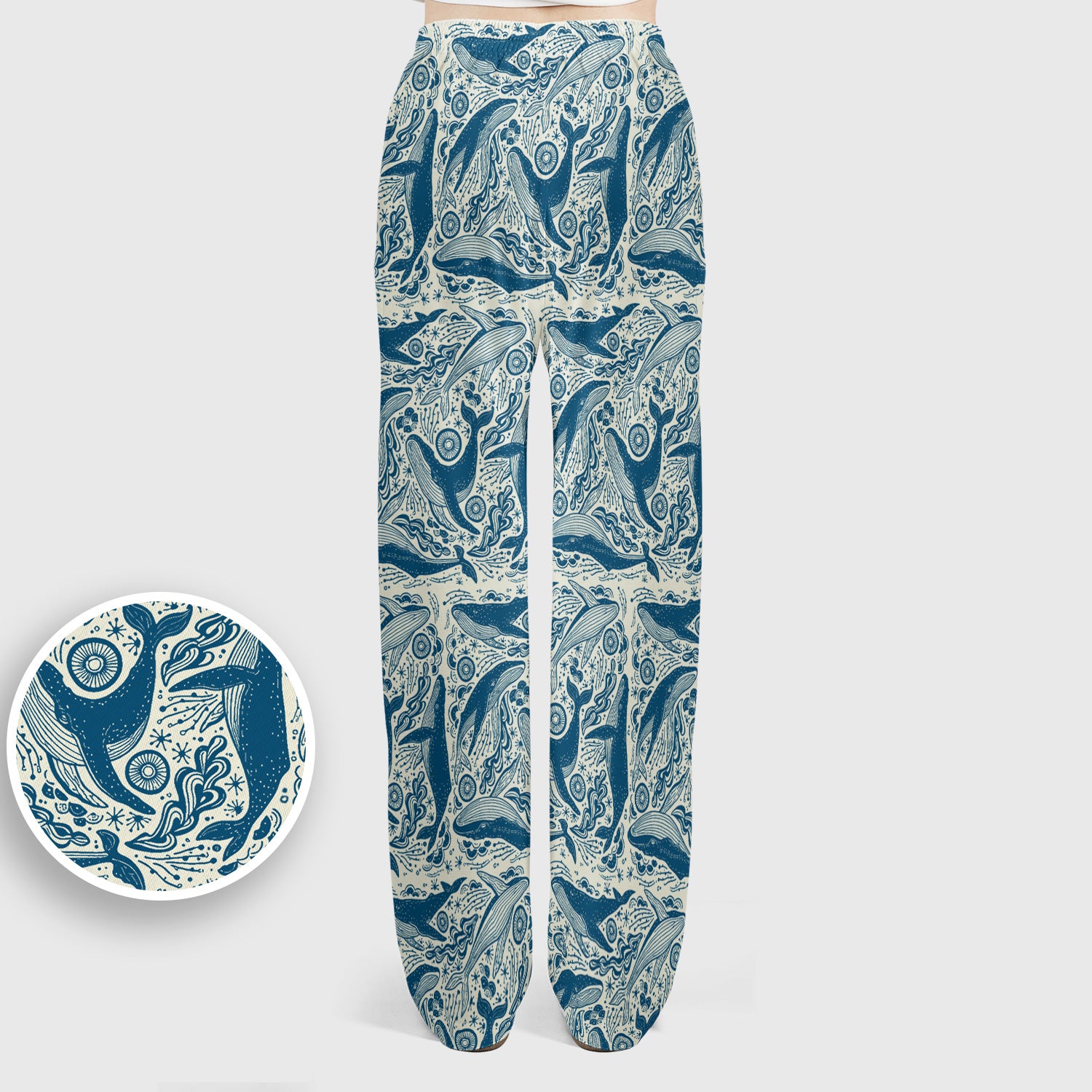 Blue Whale Ocean Pattern Scrub Set, Scrub Pants and V Neck Top