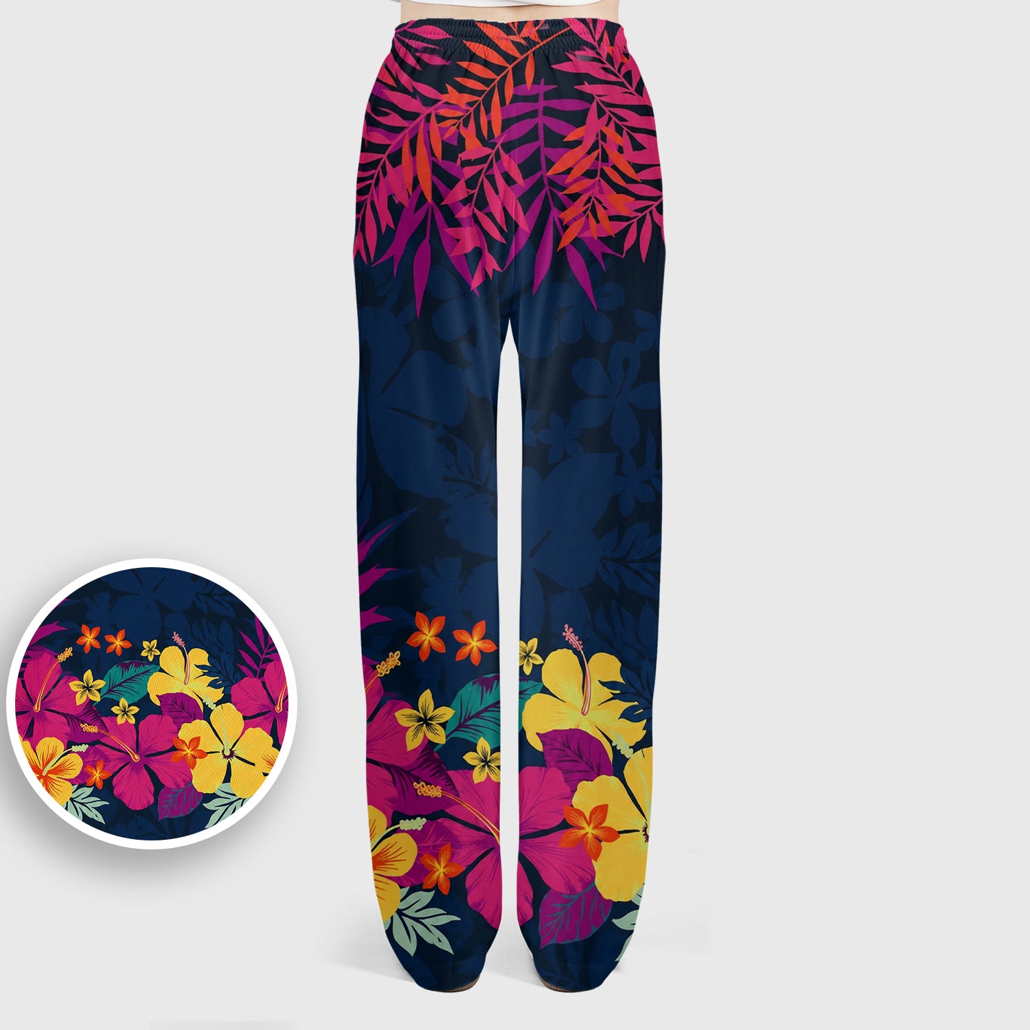 Tropical Hibiscus Palm Leaf Pattern Scrub Set, Scrub Pants and V Neck Top