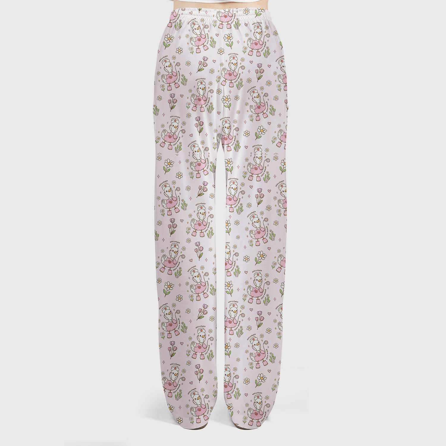 Funny Nurse Goose Daisy Print Scrub Set, Breathable Med Uniform
