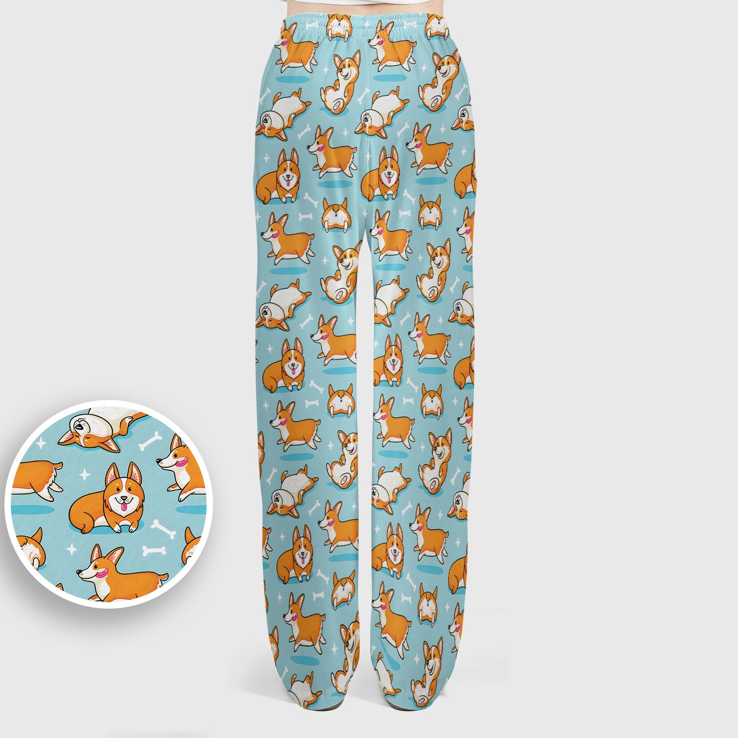 Corgi Dog Playing Rolling Bone Pattern Scrub Set, Scrub Pants and V Neck Top