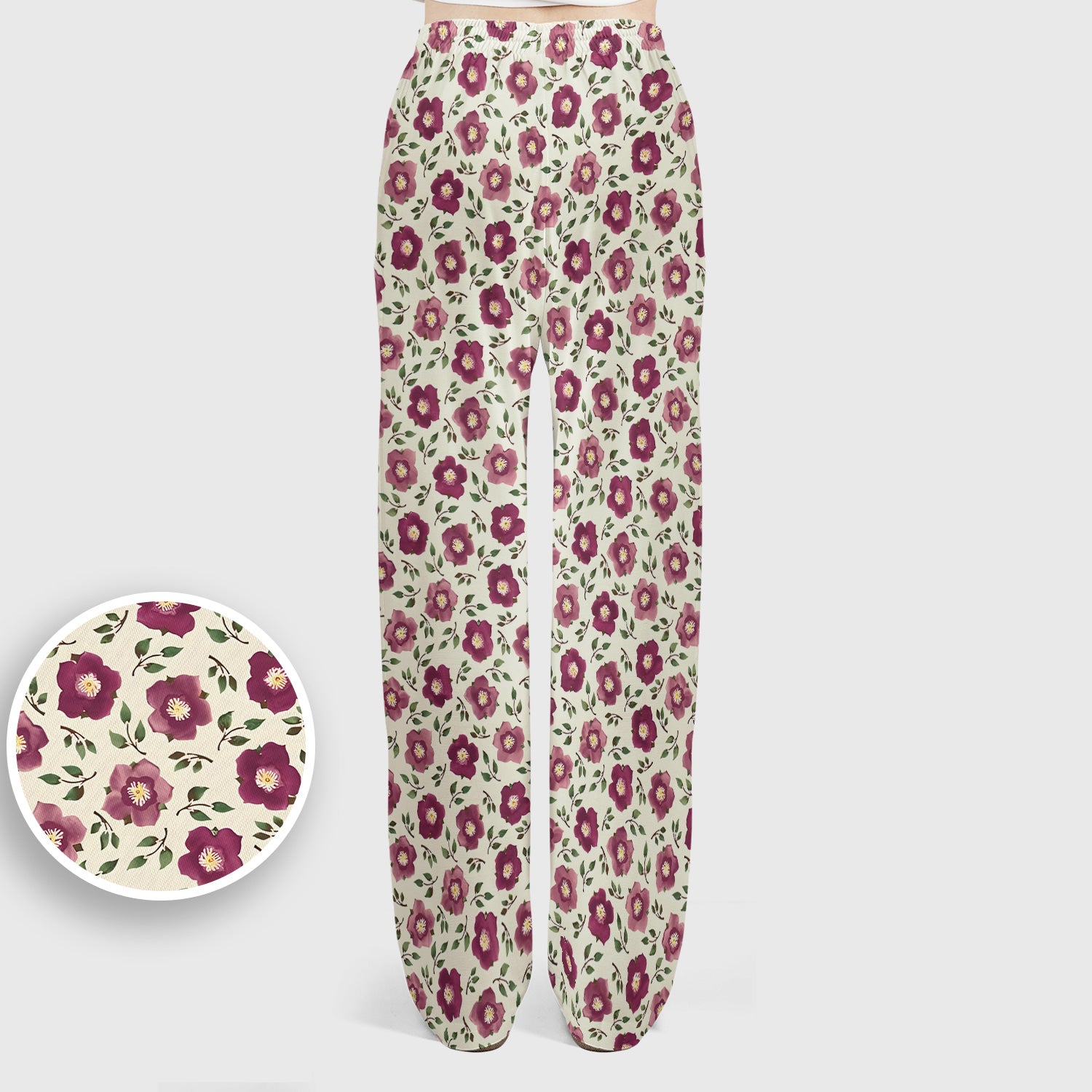 Purple Floral Blossom Leaf Pattern Scrub Set, Scrub Pants and V Neck Top