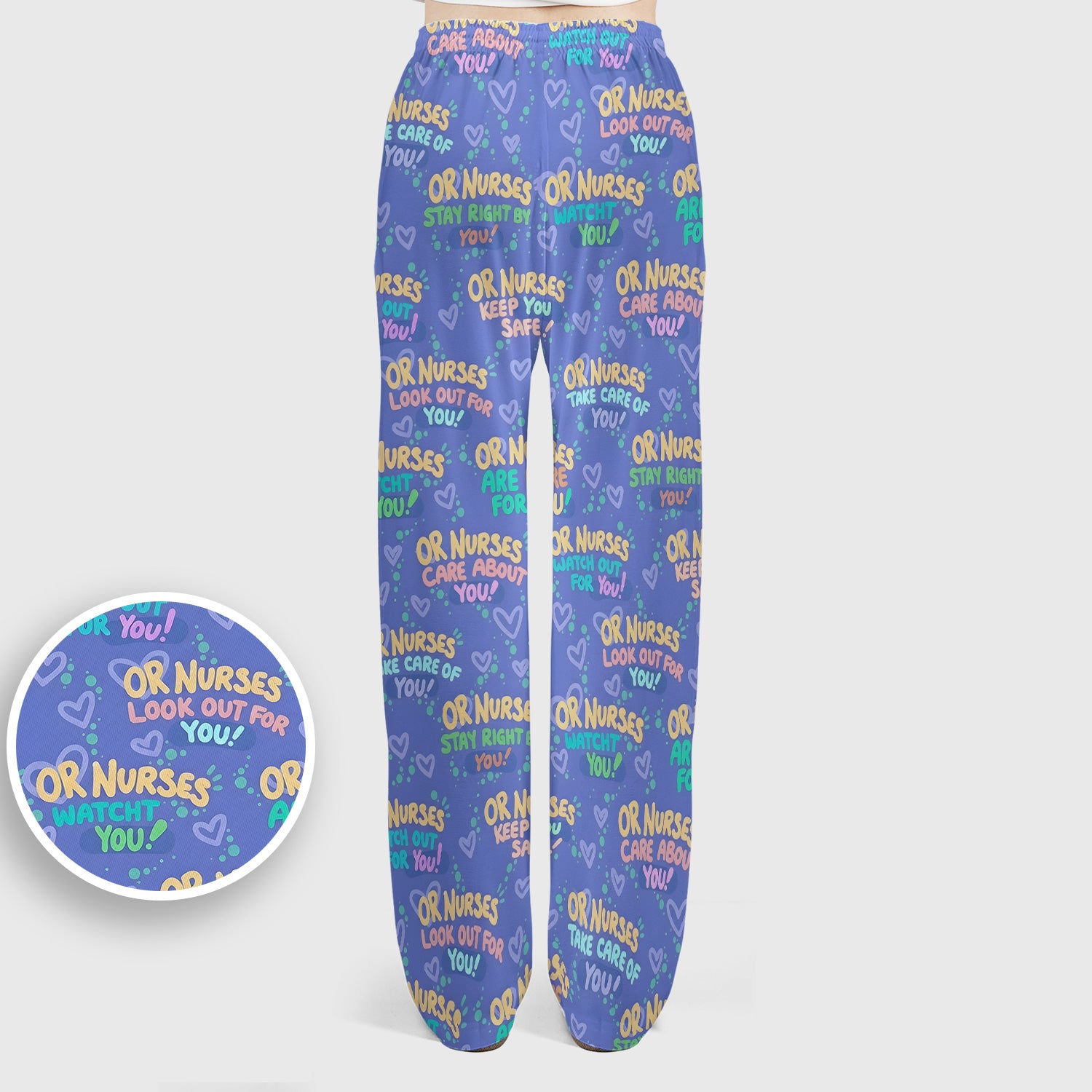 Inspirational Nurse Quote Care Message Pattern Scrub Set, Scrub Pants and V Neck Top