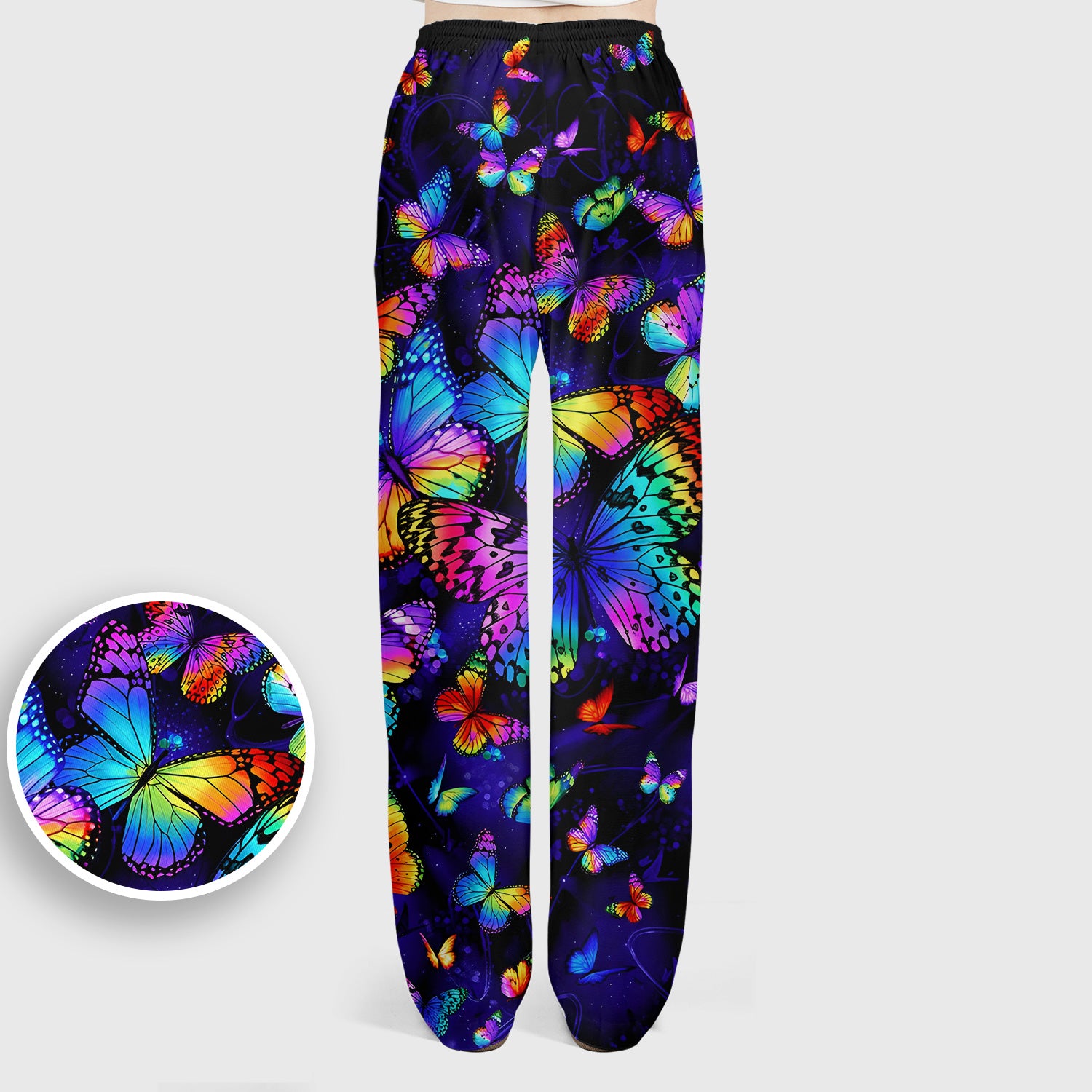Vibrant Rainbow Butterfly Galaxy Pattern Scrub Set, Scrub Pants and V Neck Top