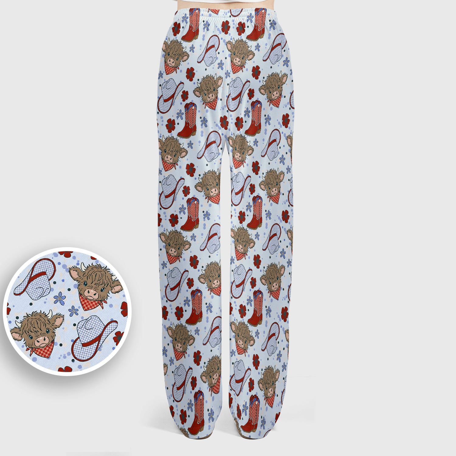 Cute Highland Cow Cowboy Boots Pattern Scrub Set, Scrub Pants and V Neck Top