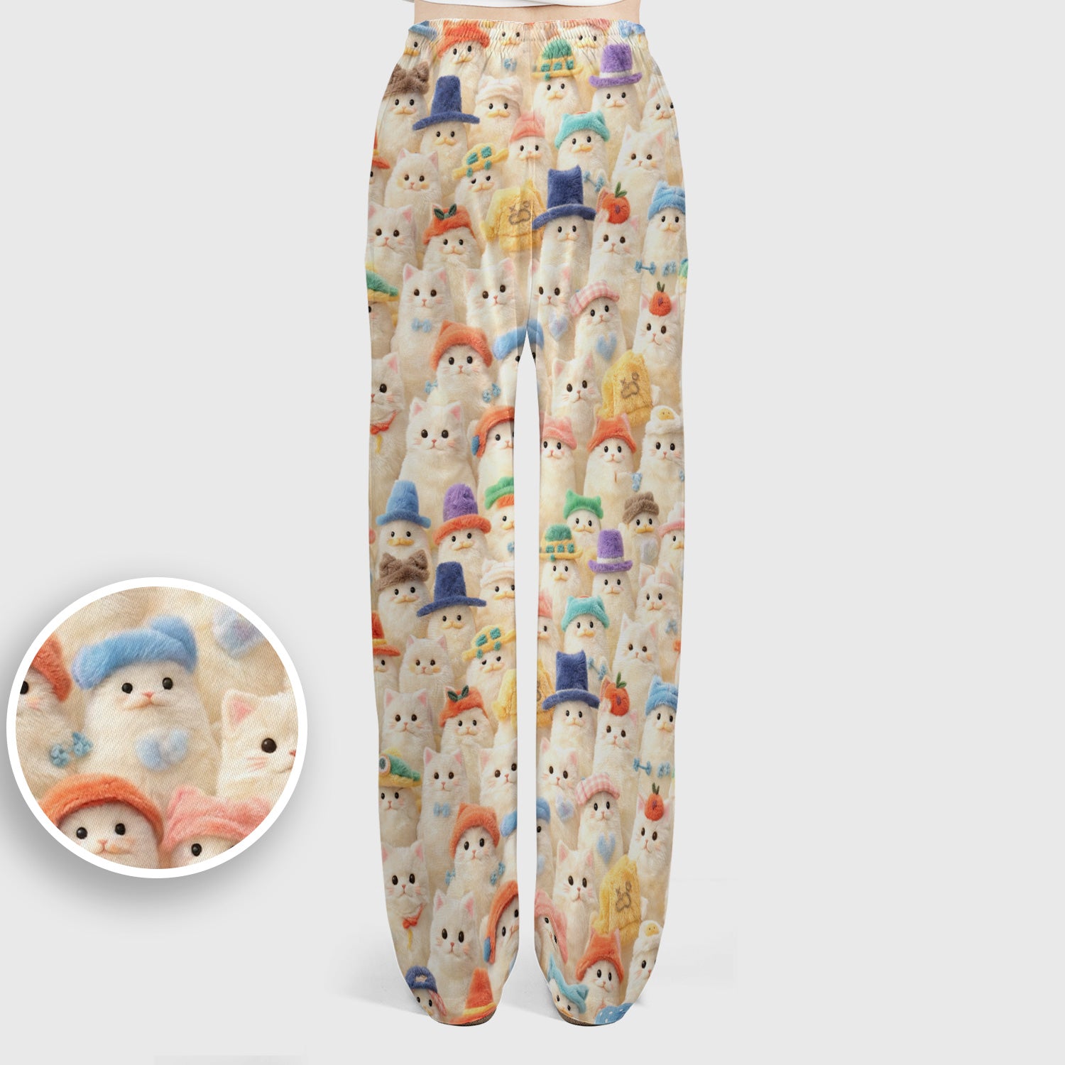 Adorable Cats Wearing Colorful Hats Pattern Scrubs Sets, Scrub Pants and V Neck Top