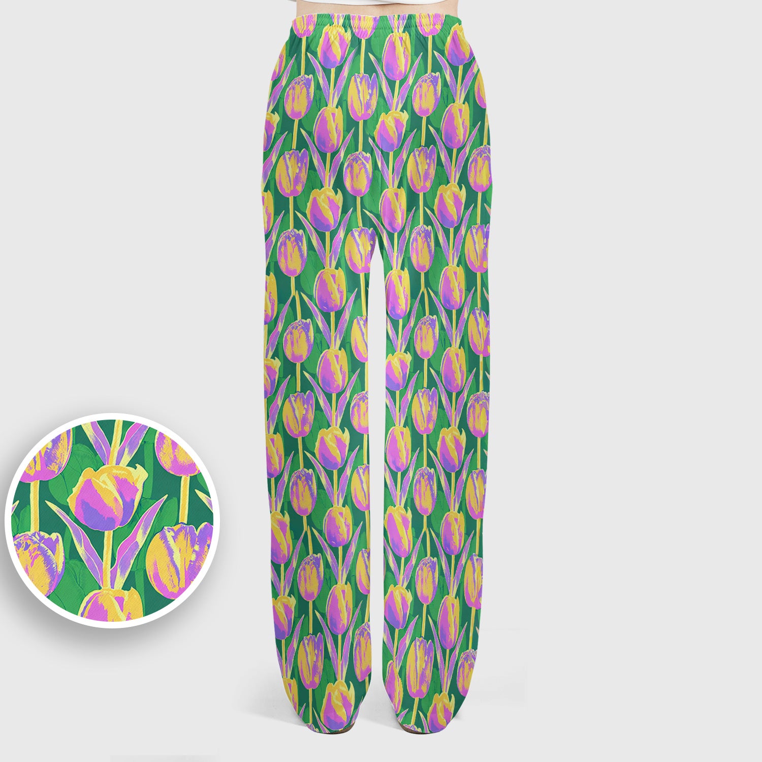 Colorful Tulip Floral Pattern Scrub Set, Scrub Pants and V Neck Top