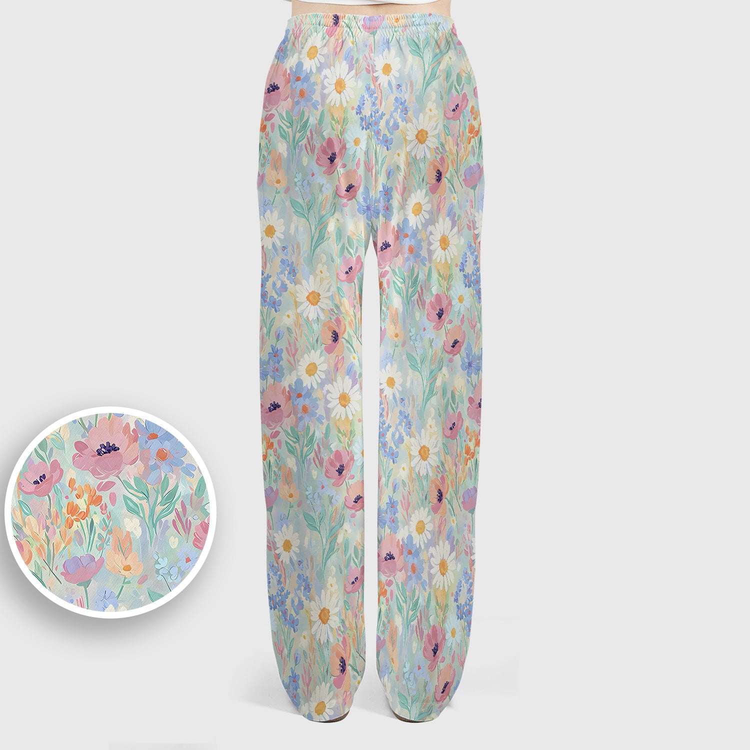 Pastel Wildflower Meadow Floral Pattern Scrub Set, Scrub Pants and V Neck Top