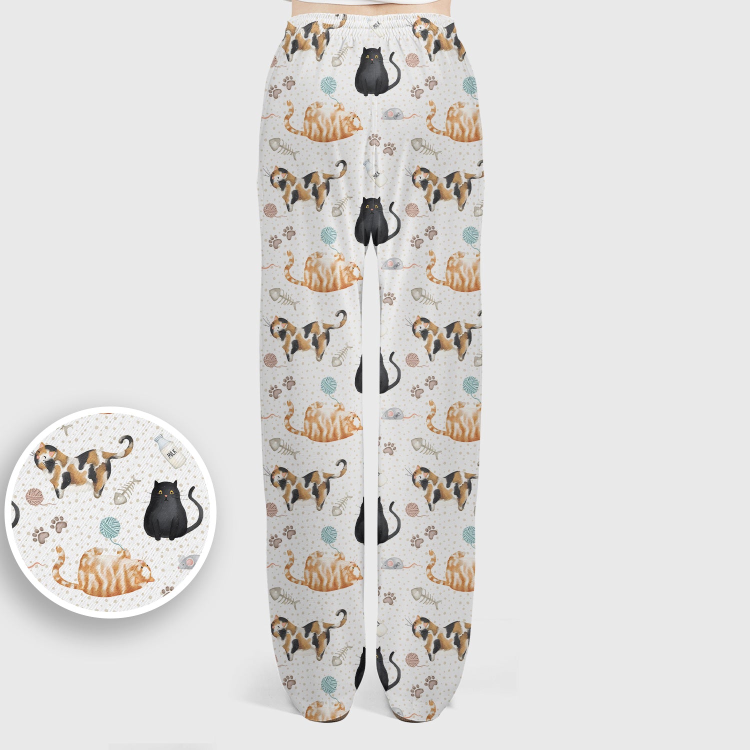 Cute Cat Yarn Paw Pattern Scrub Set, Scrub Pants and V Neck Top