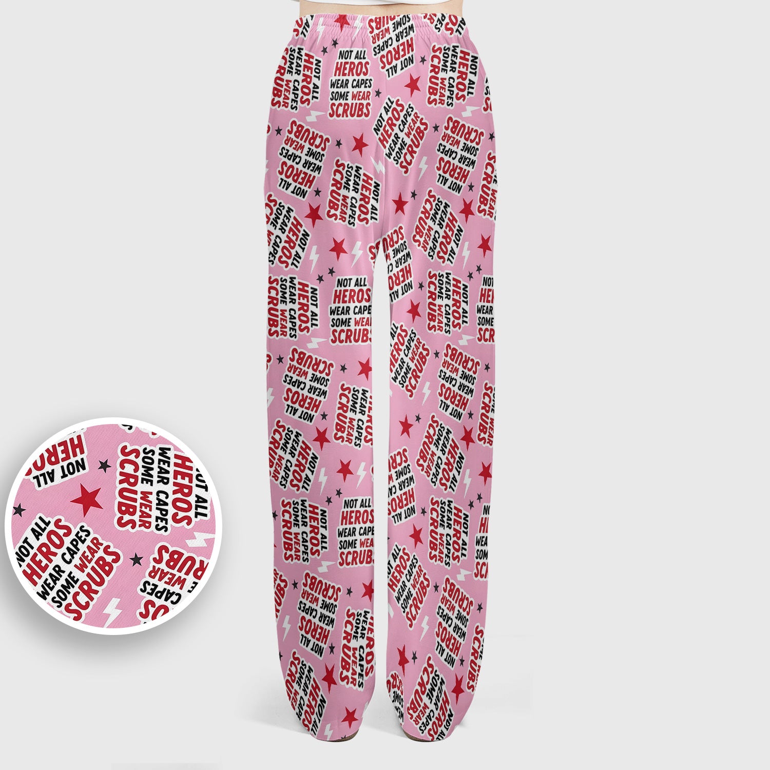 Not All Heroes Wear Scrubs Quote Stars Lightning Pattern Scrub Set, Scrub Pants and V Neck Top