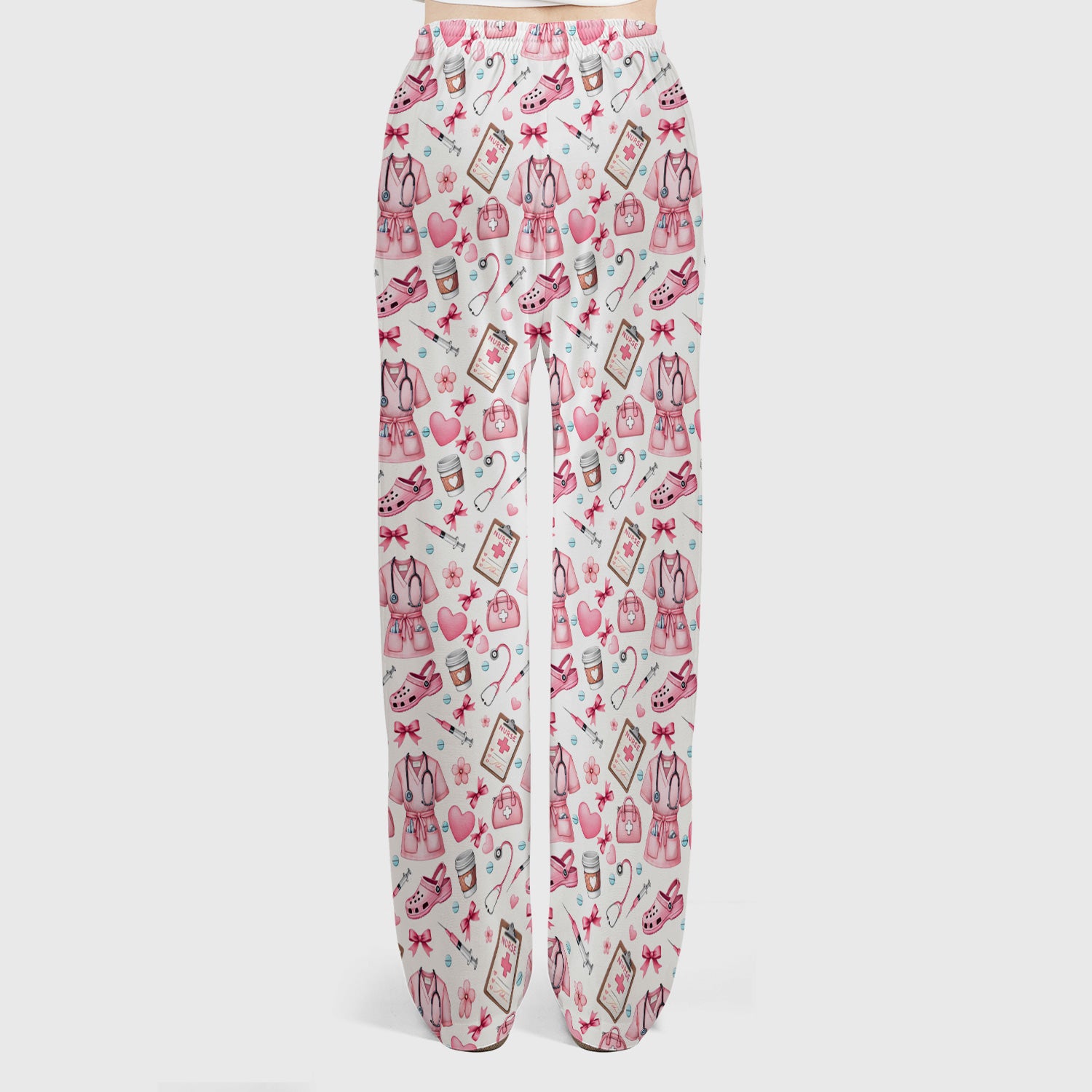 Valentine Pink Nurse Icons Print Women's Scrub Set, Breathable Med Uniform