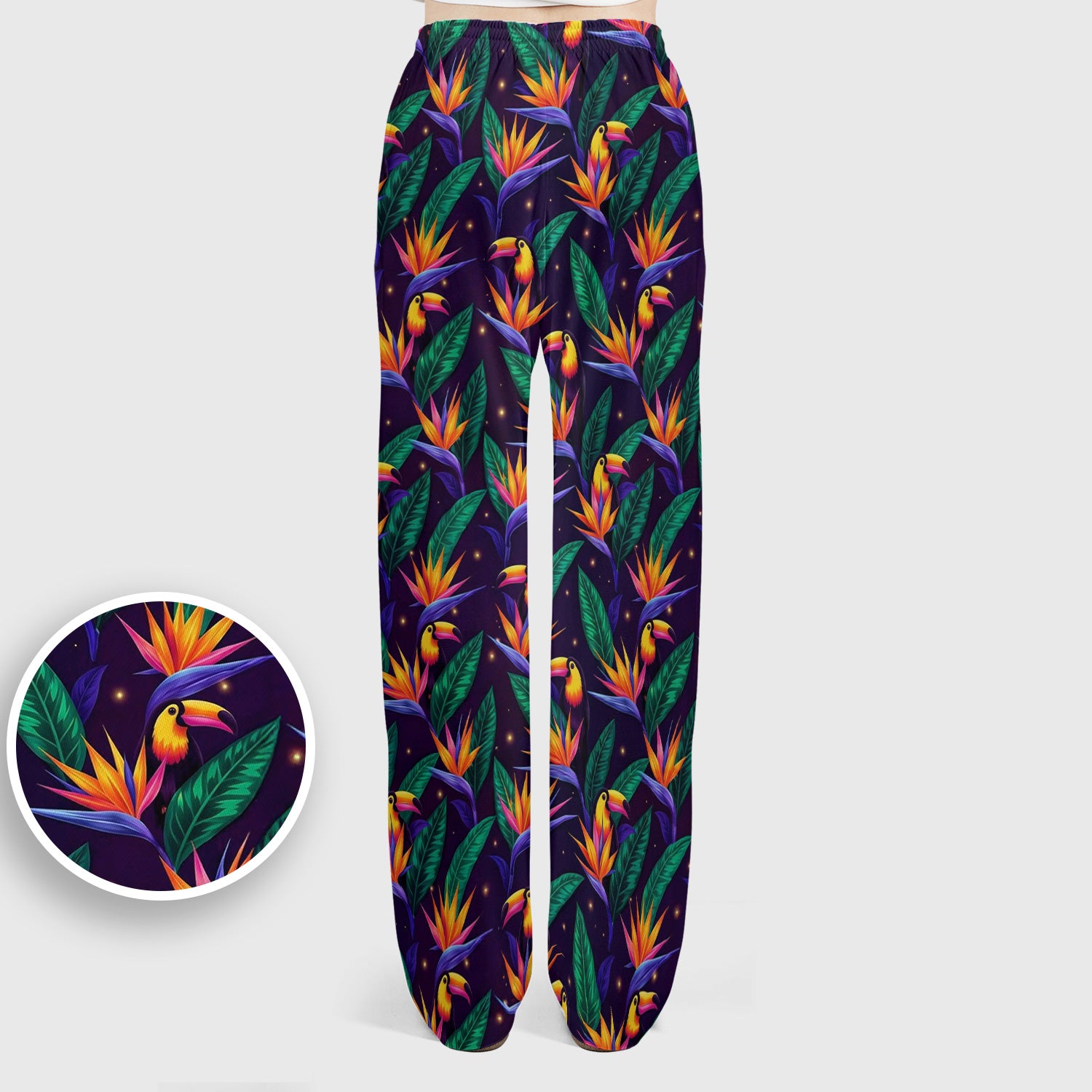 Tropical Toucan Bird Paradise Leaves Pattern Scrub Set, Scrub Pants and V Neck Top