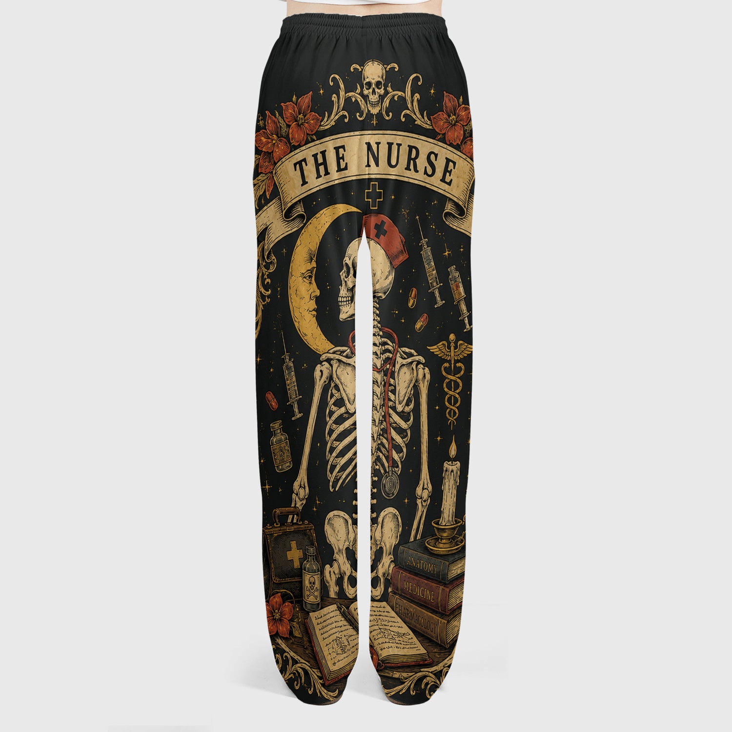 Breast Cancer Skeleton Nurse Scrub Set, Scrub Pants and V Neck Top
