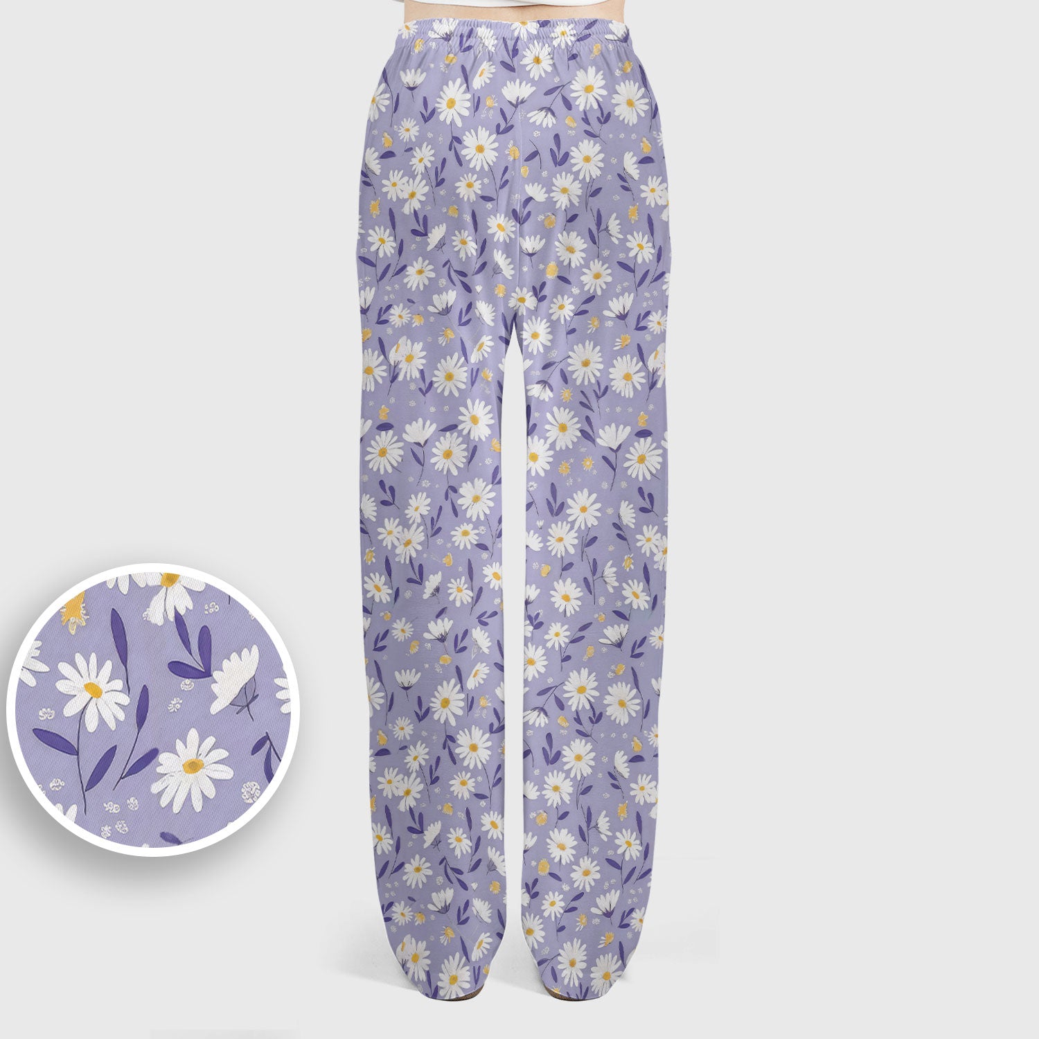 Cute Purple Daisy Botanical Print Scrub Set, Scrub Pants and V Neck Top