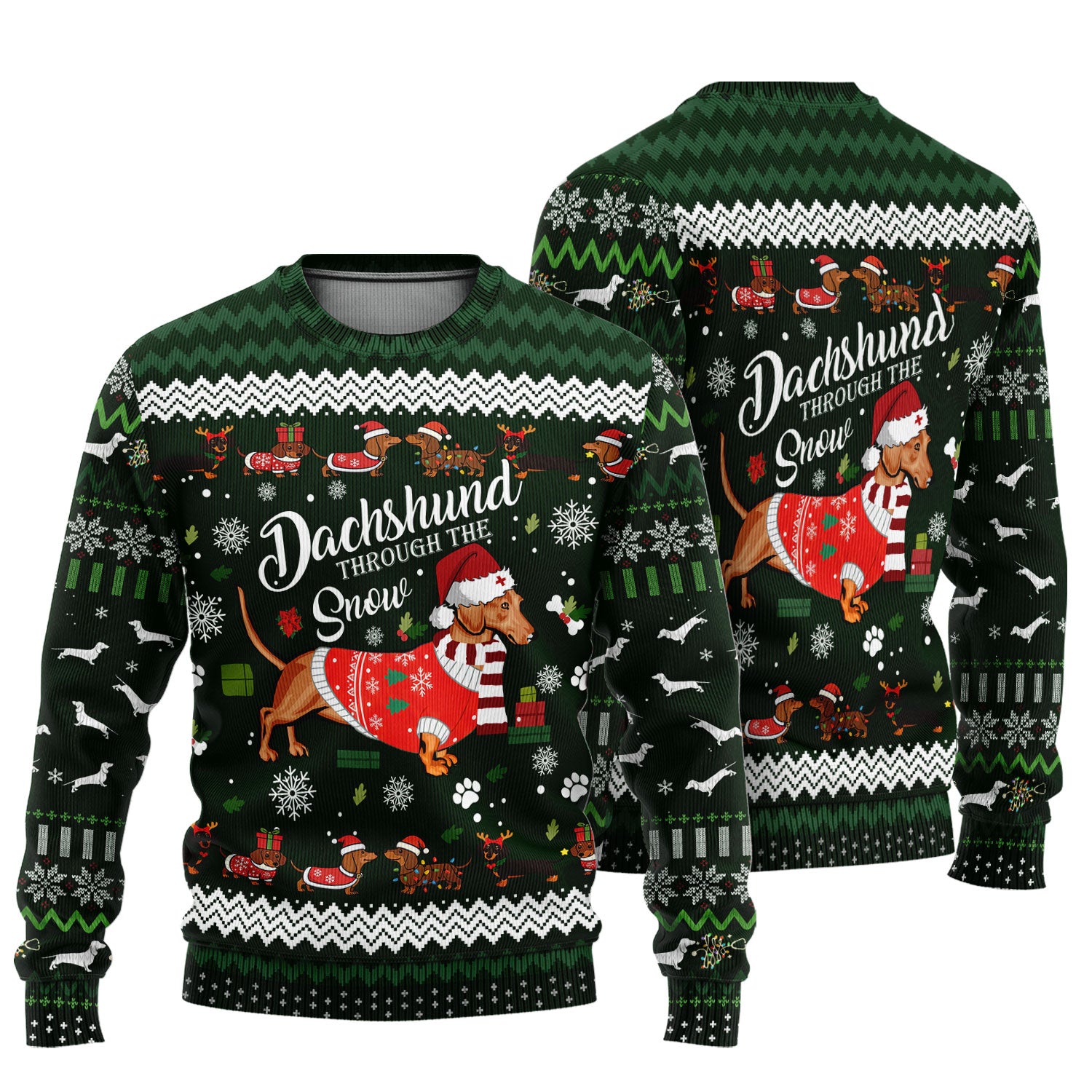 Dachshund Through the Snow - Funny Christmas Ugly Sweater - Wiener Dog Lover Gift - Holiday Medical Uniform