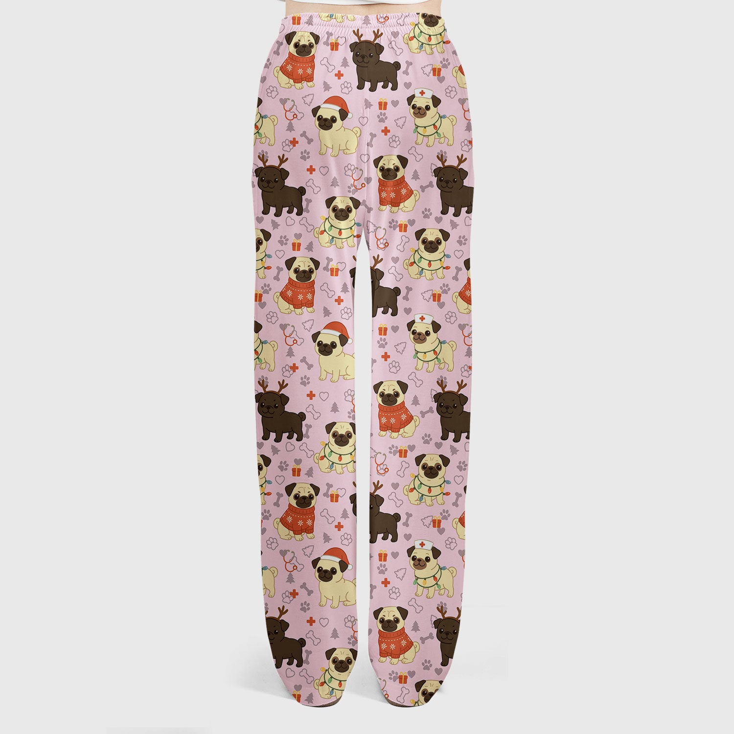 Funny Pug Christmas Nurse Scrub Set for Women - Cute Dog Pattern Holiday Medical Scrubs Top and Pants - Gift for RN LPN CNA