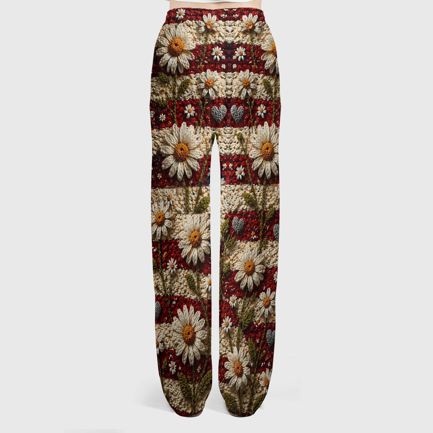 American Flag Daisy Floral Knit Texture Pattern Scrub Set, Scrub Pants and V Neck Top