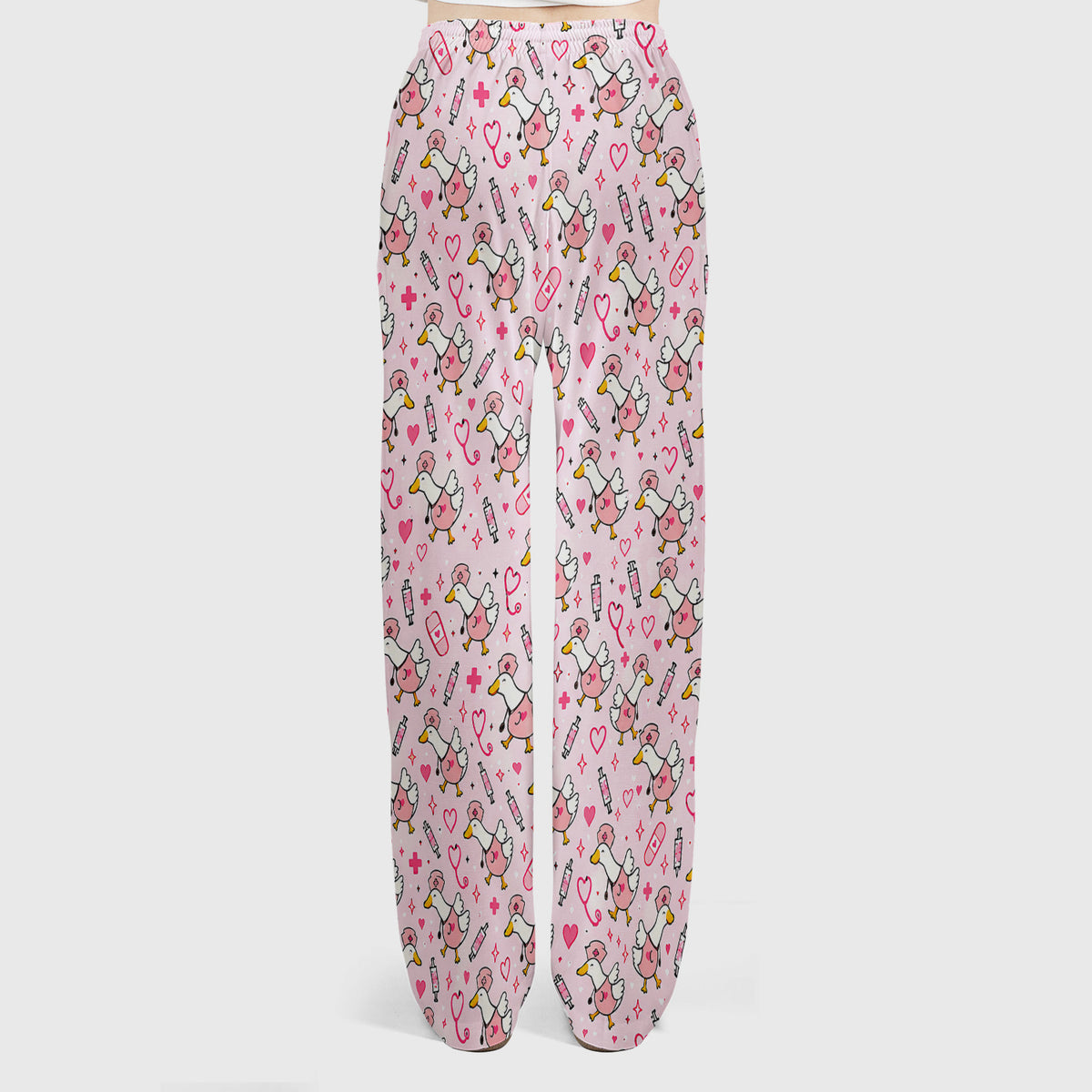 Pink Nurse Goose And Hearts Scrub Set, Scrub Pants and V Neck Top