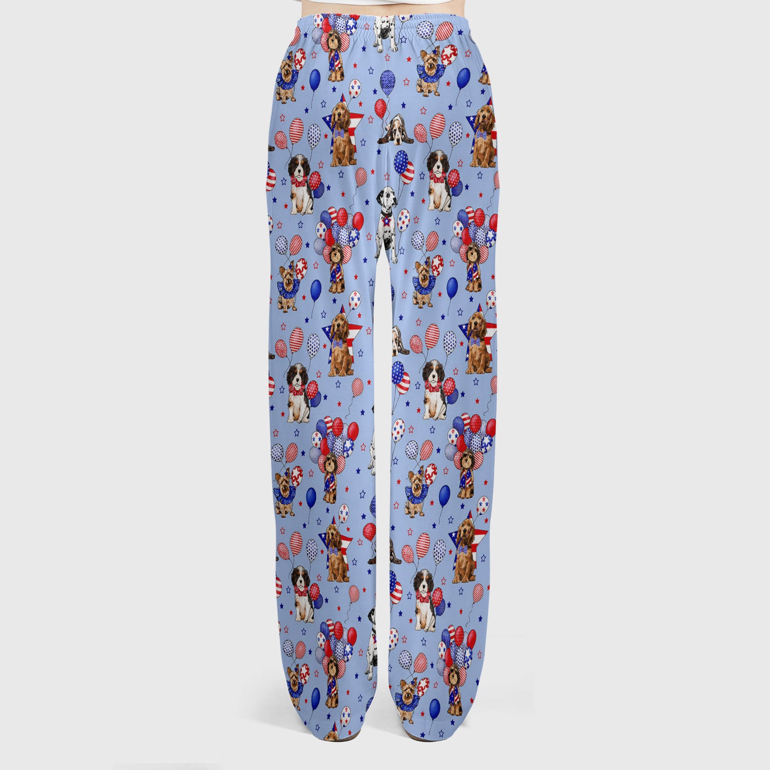 Patriotic Dogs With USA Flag Balloons Pattern Scrub Set, Scrub Pants and V Neck Top