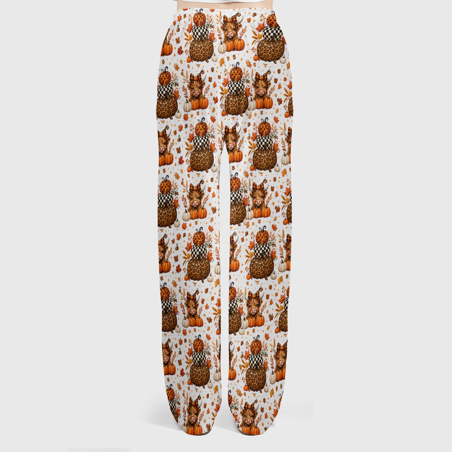 Fall Highland Cow Pattern Scrub Set, Scrub Pants and V Neck Top
