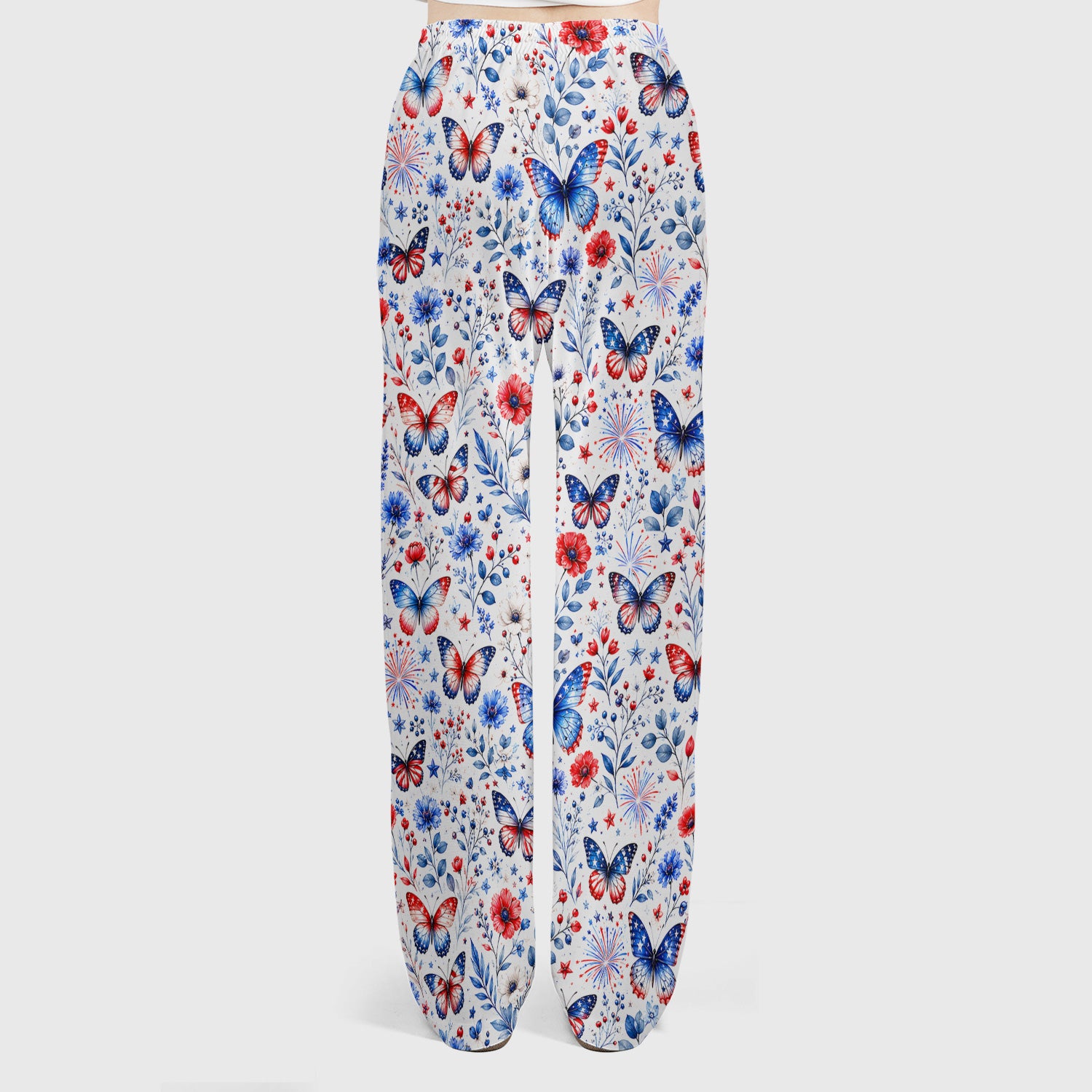 Patriotic Butterfly Fireworks Floral Pattern Scrub Set, Scrub Pants and V Neck Top