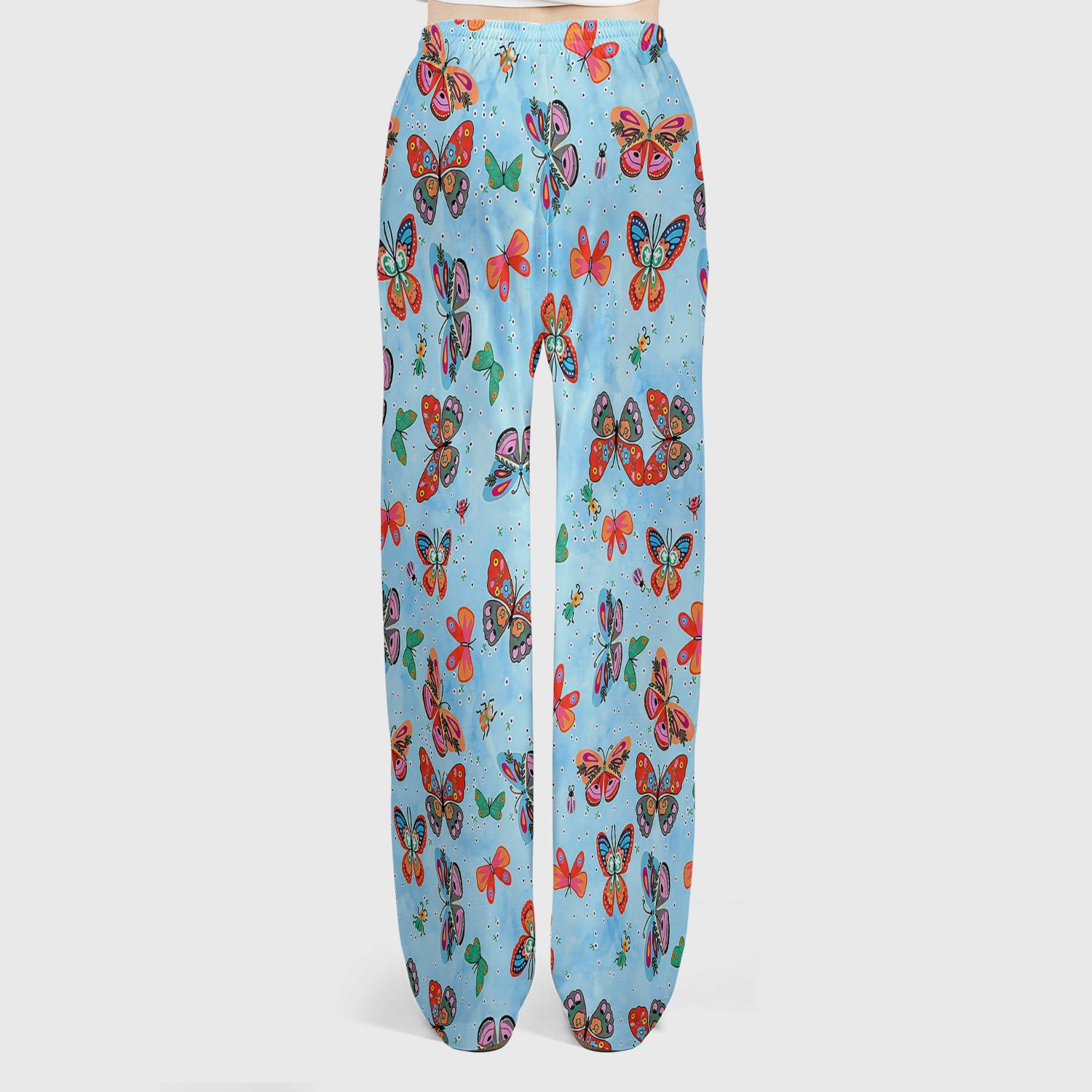 Colorful Butterfly Garden Pattern Scrub Set, Scrub Pants and V Neck Top