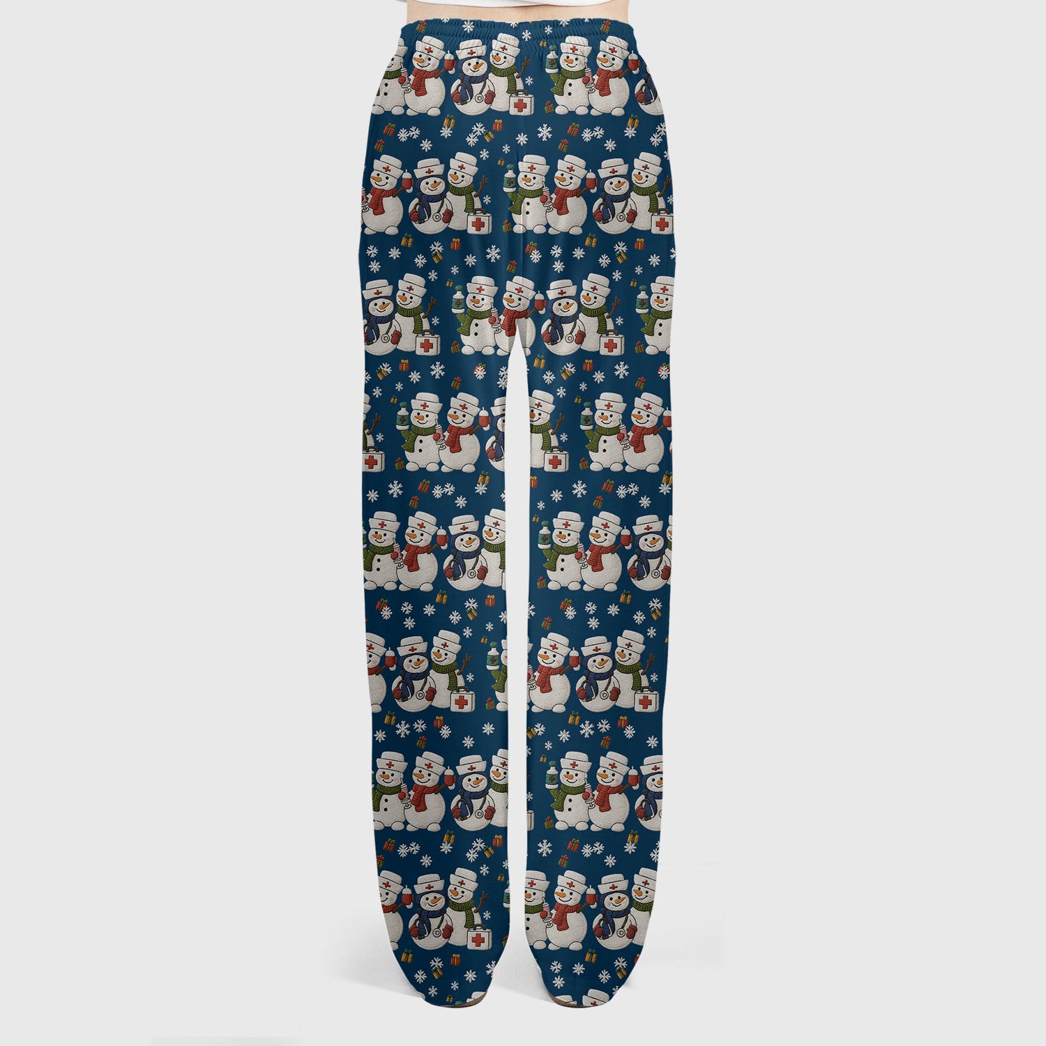 Cute Christmas Snowman Nurse Pattern Scrub Set, Breathable Med Uniform
