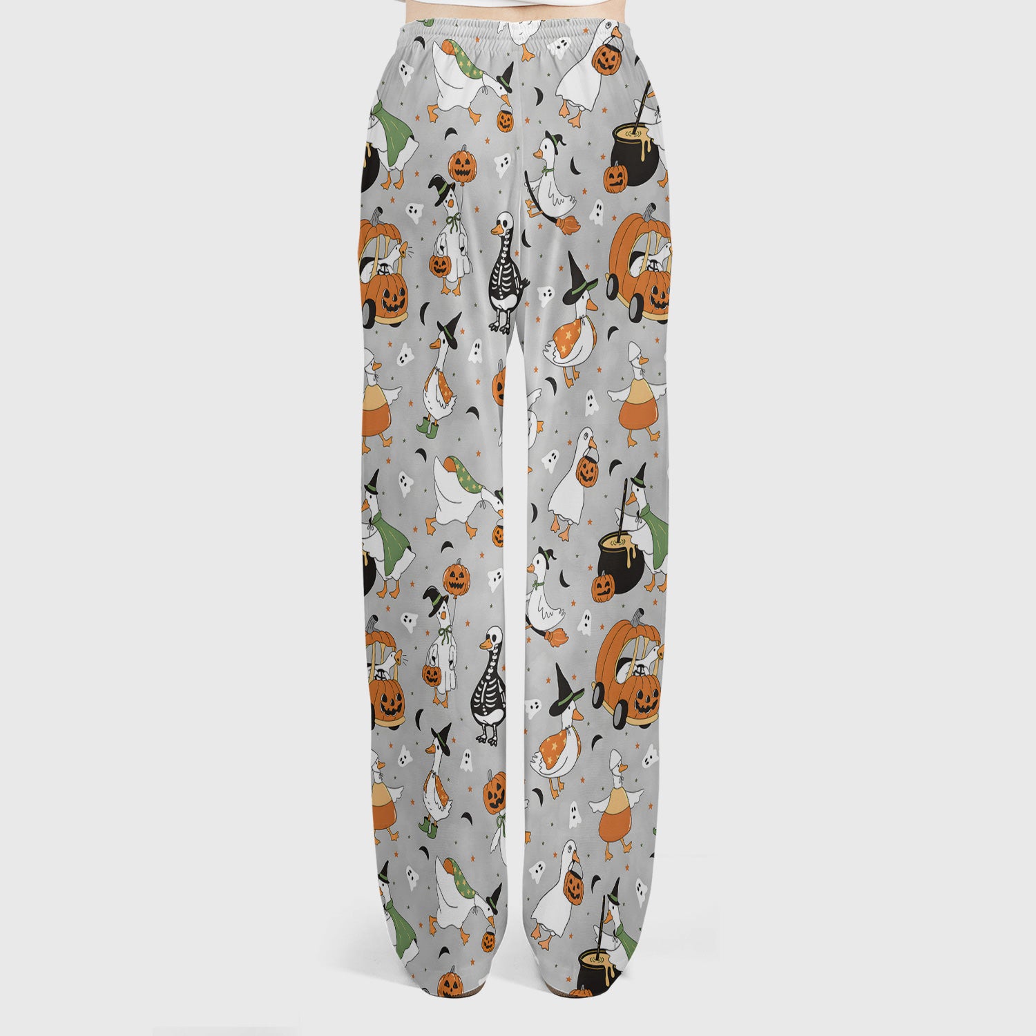 Goose with Pumpkin Checkered Print Scrub Set, Scrub Pants and V Neck Top