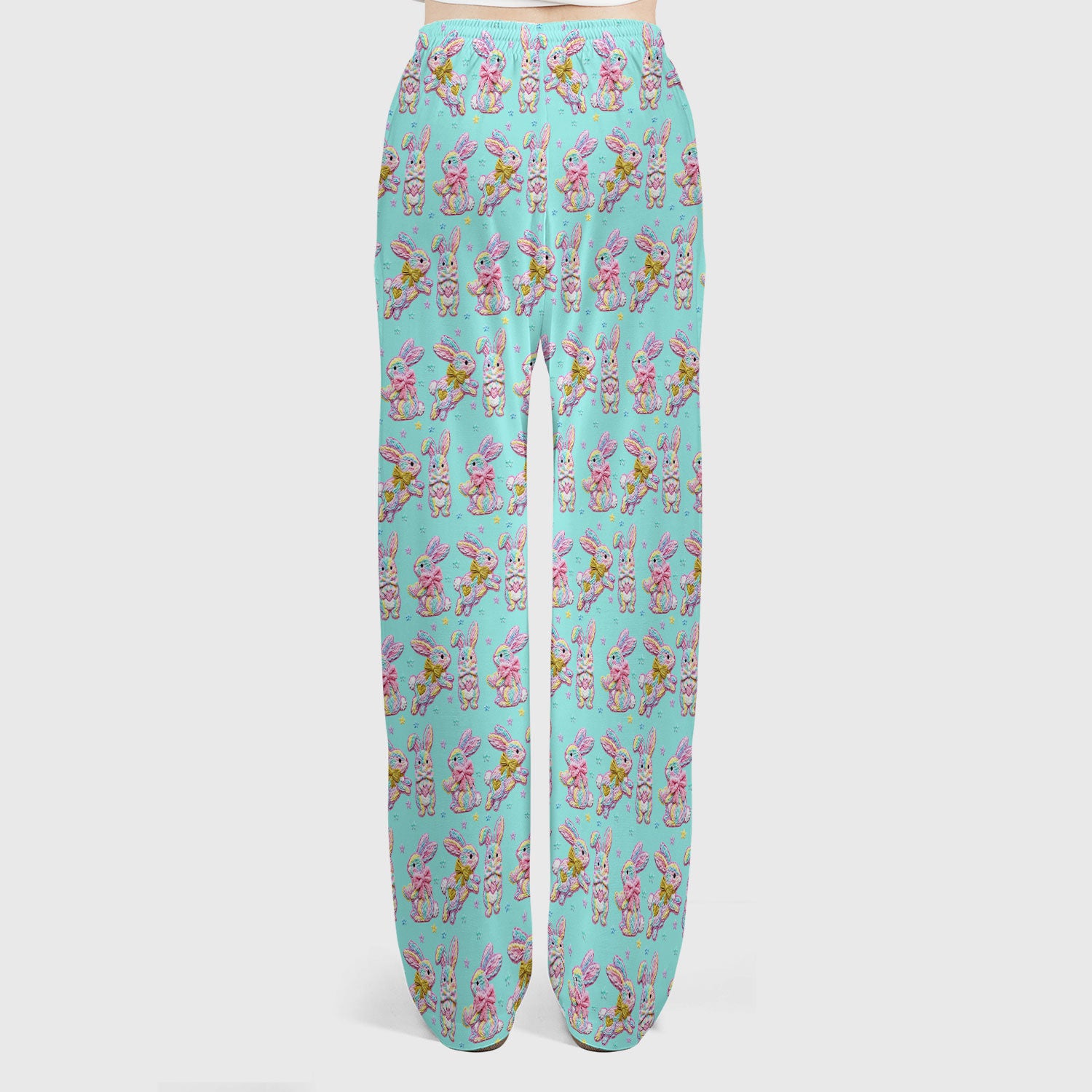Cartoon Bunny All Over Print Set, Scrub Pants and V Neck Top