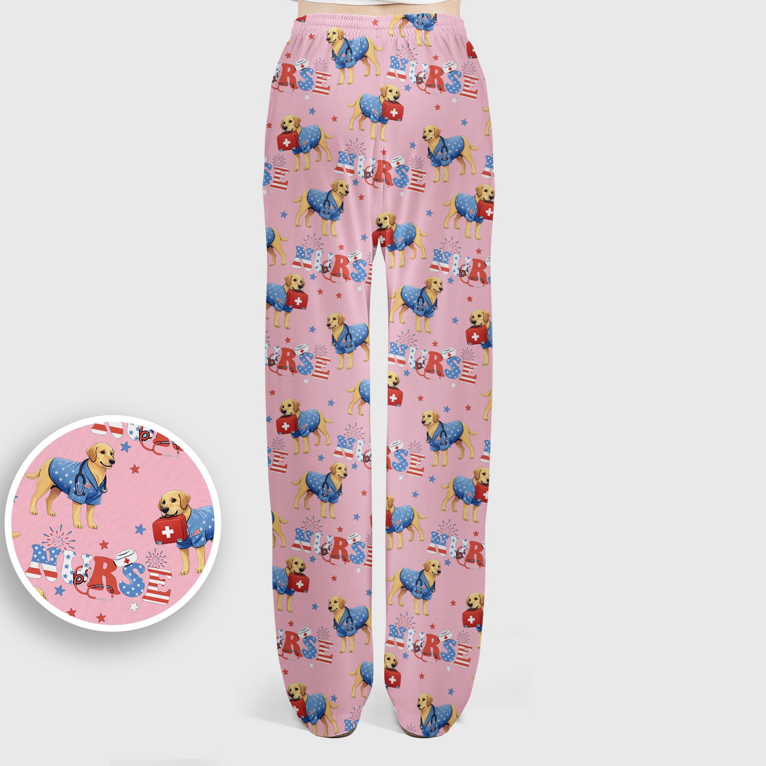 Patriotic Nurse Dog Medical Pattern Pattern Scrub Set, Women's Scrub Sets
