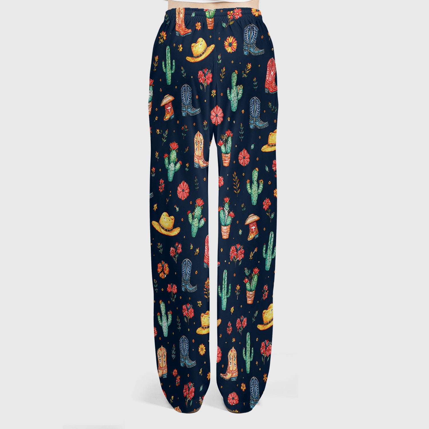 Whimsical Western Cactus Boots Pattern Scrub Set, Scrub Pants and V Neck Top